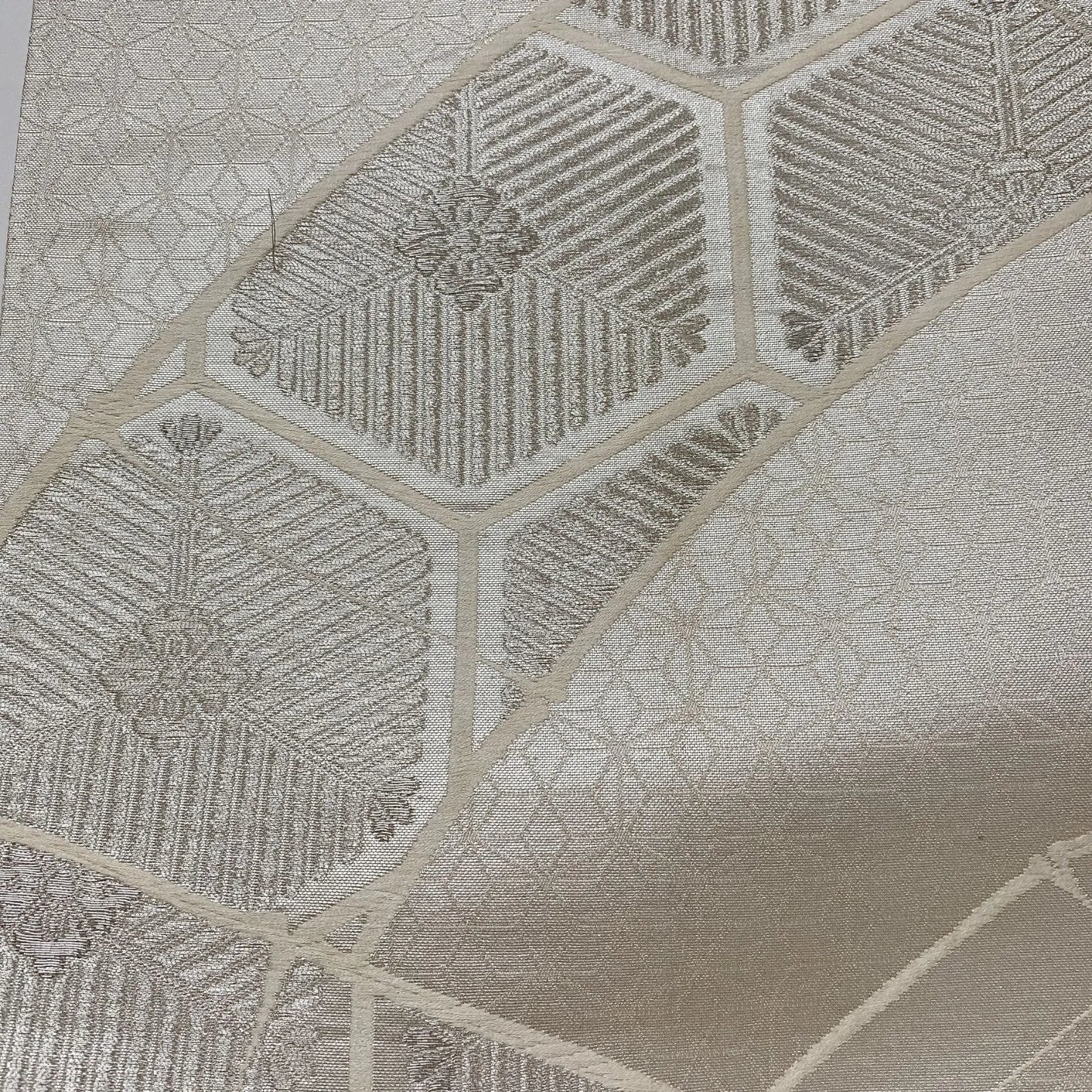 6549# Japanese Vintage Fukuro Obi Belt Kimono Fabric Silk Traditional Silver　