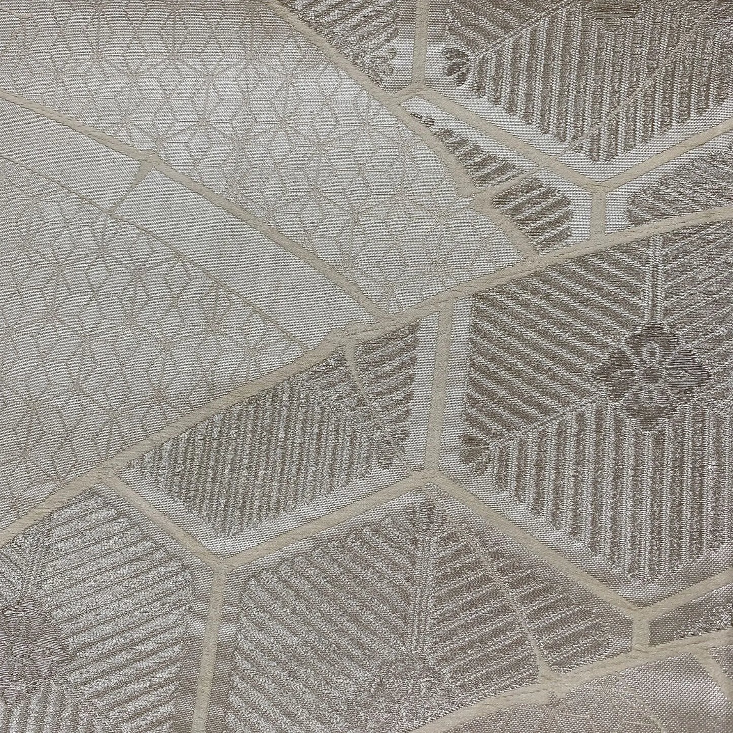 6549# Japanese Vintage Fukuro Obi Belt Kimono Fabric Silk Traditional Silver　