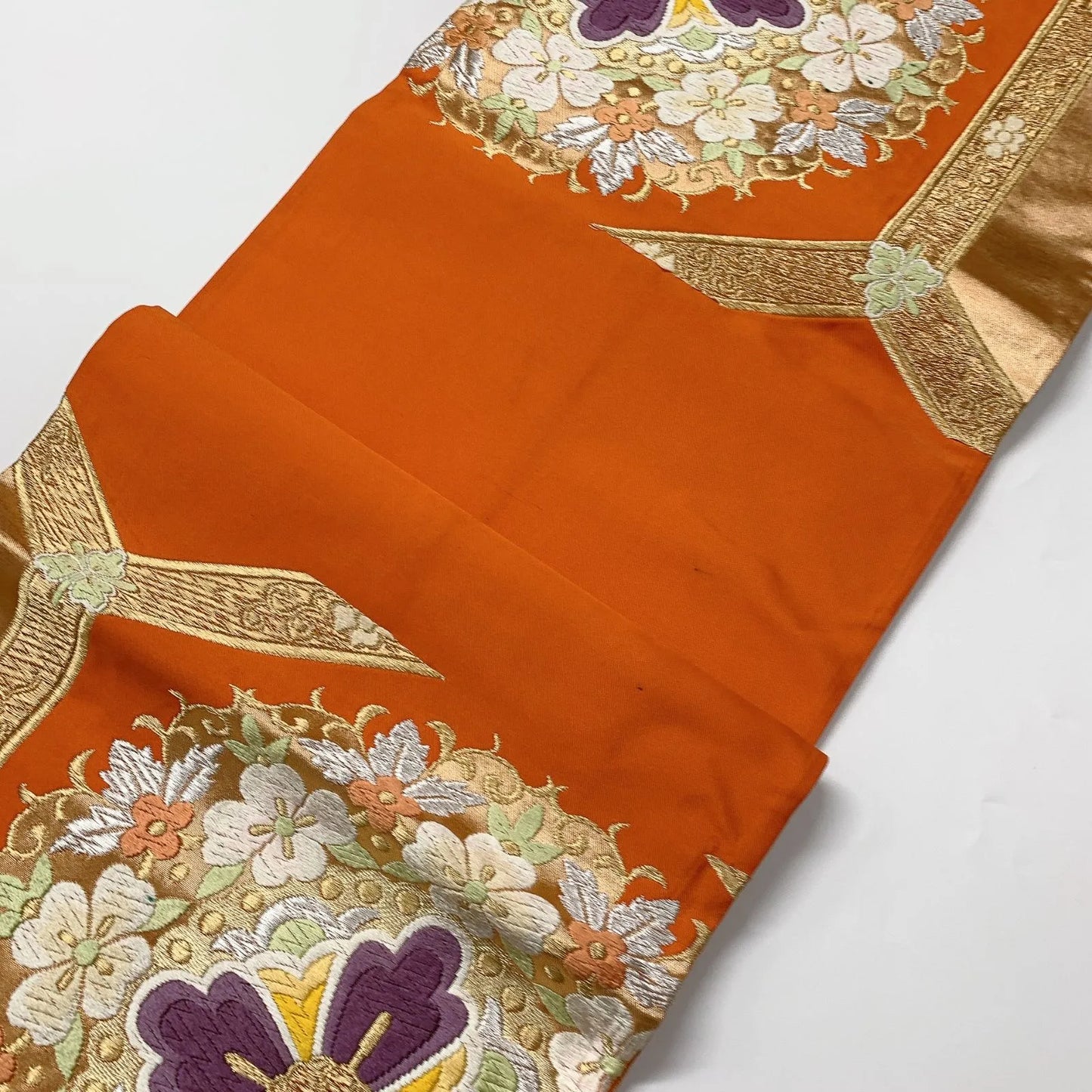 6552# Japanese Vintage Fukuro Obi Belt Kimono Fabric Silk Traditional Embroidery