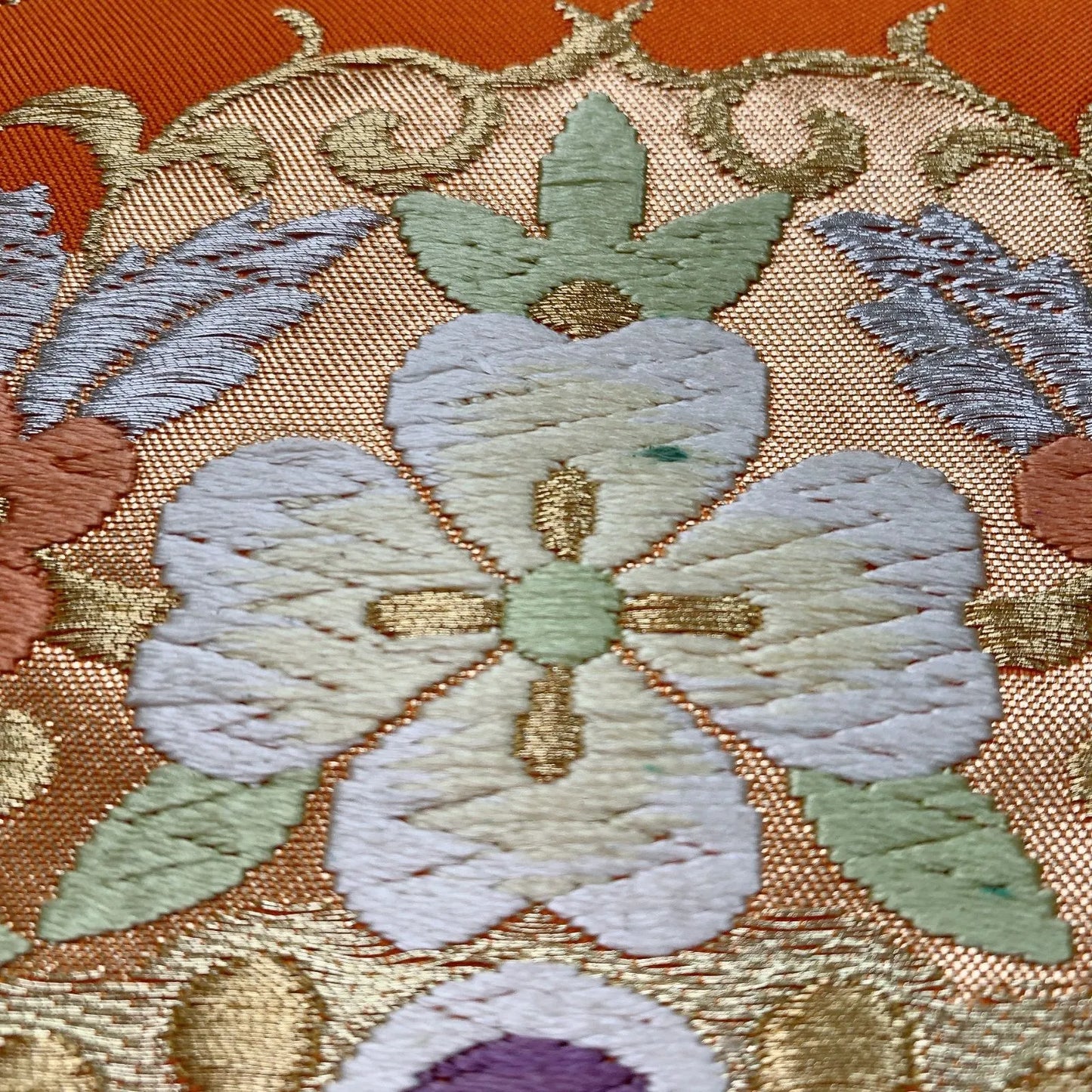 6552# Japanese Vintage Fukuro Obi Belt Kimono Fabric Silk Traditional Embroidery