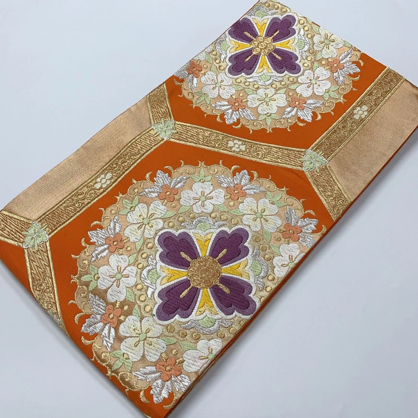 6552# Japanese Vintage Fukuro Obi Belt Kimono Fabric Silk Traditional Embroidery