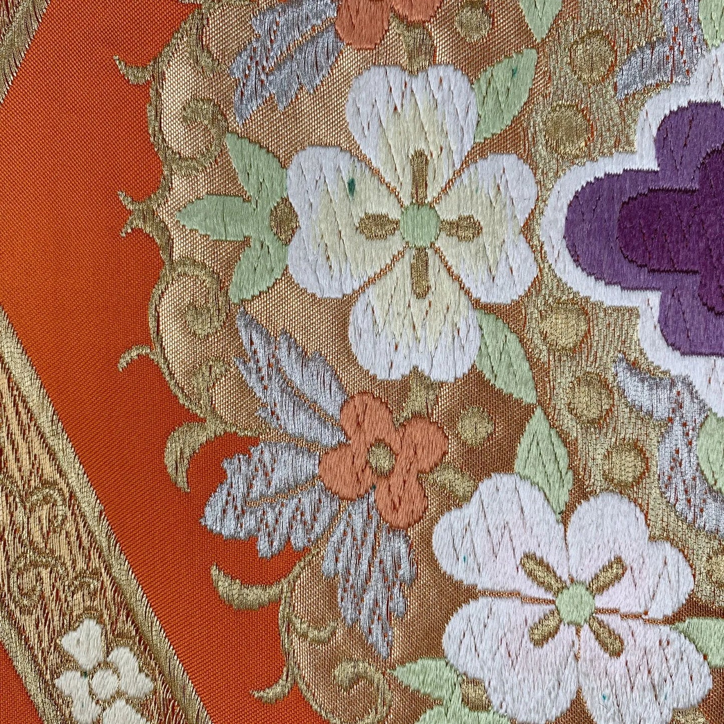 6552# Japanese Vintage Fukuro Obi Belt Kimono Fabric Silk Traditional Embroidery