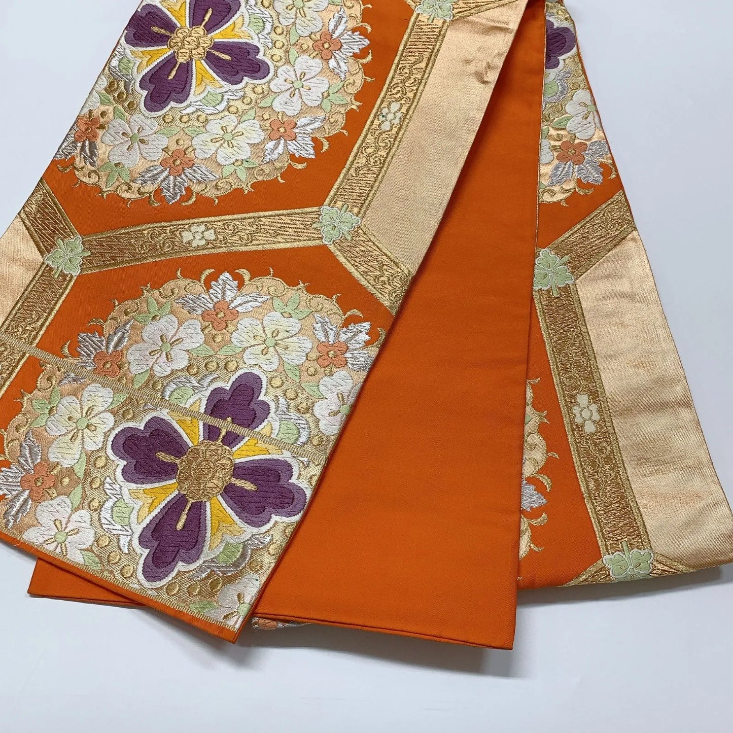 6552# Japanese Vintage Fukuro Obi Belt Kimono Fabric Silk Traditional Embroidery