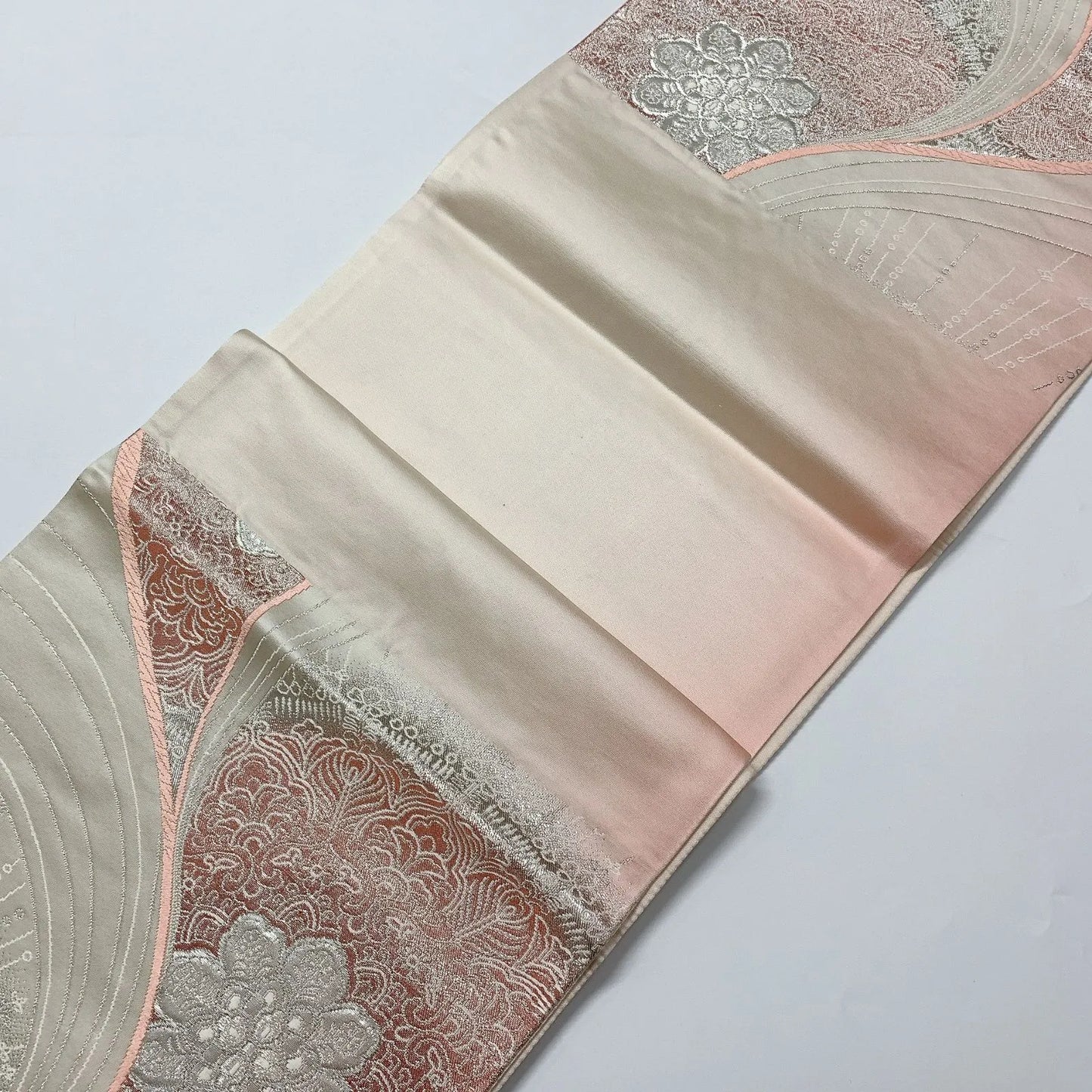 6555# Japanese Vintage Fukuro Obi Belt Kimono Fabric Silk Traditional Silver 　