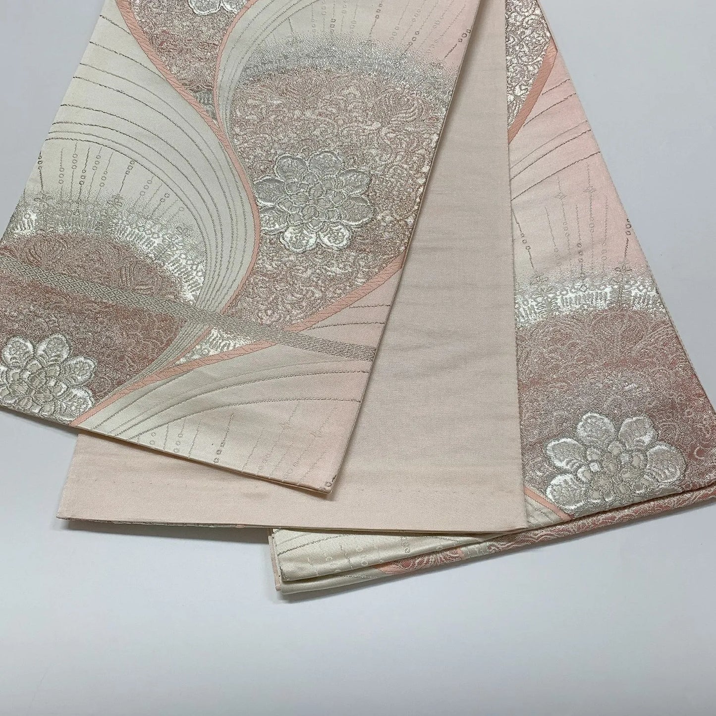 6555# Japanese Vintage Fukuro Obi Belt Kimono Fabric Silk Traditional Silver 　