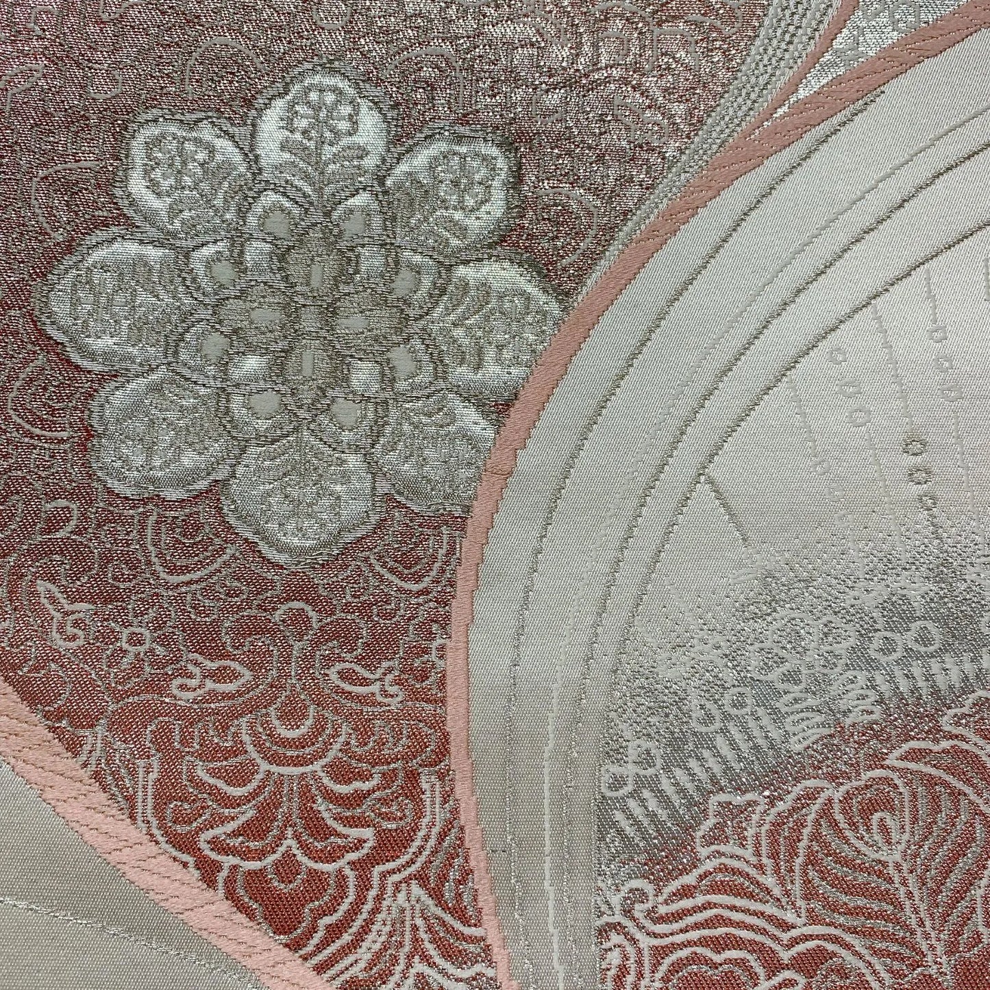 6555# Japanese Vintage Fukuro Obi Belt Kimono Fabric Silk Traditional Silver 　