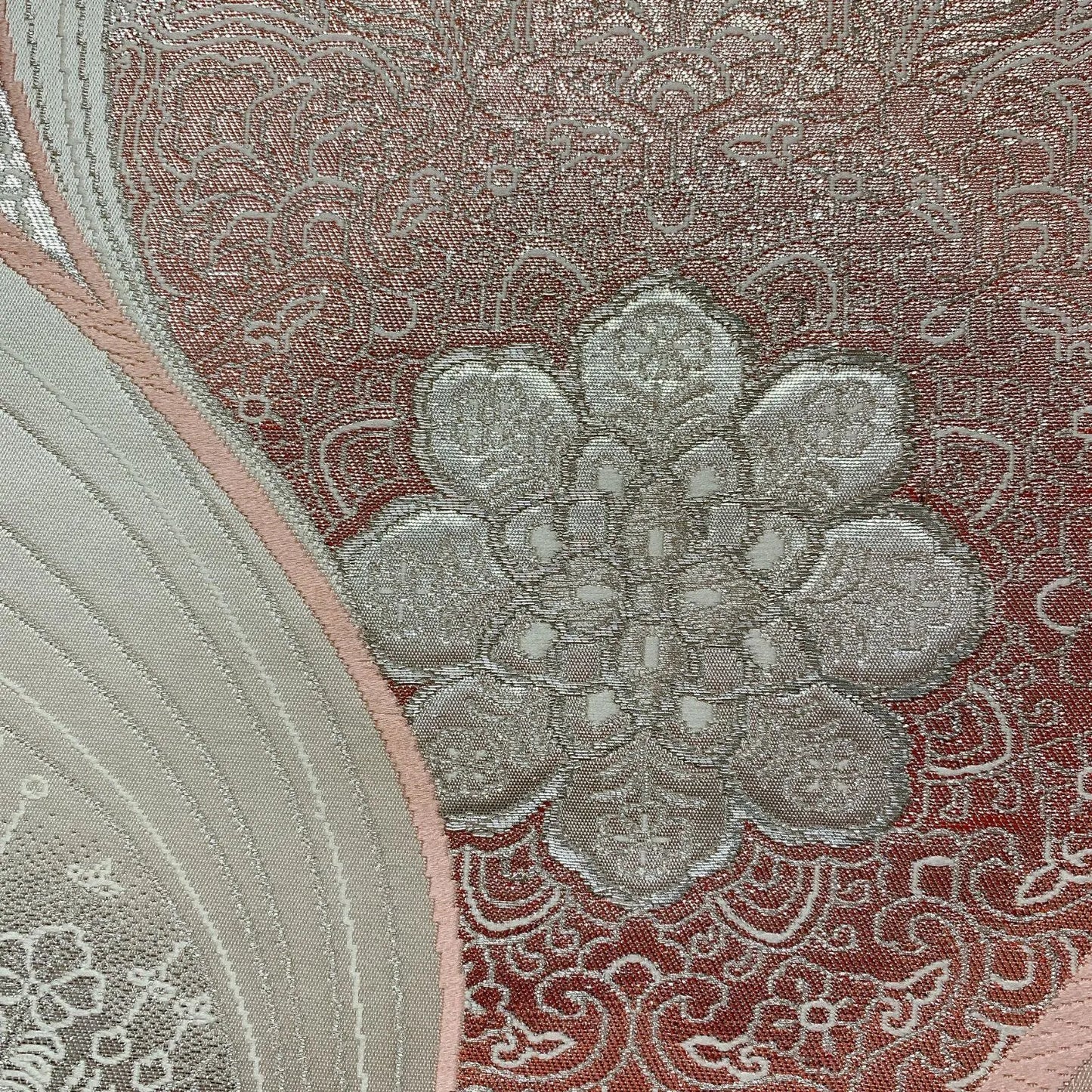 6555# Japanese Vintage Fukuro Obi Belt Kimono Fabric Silk Traditional Silver 　