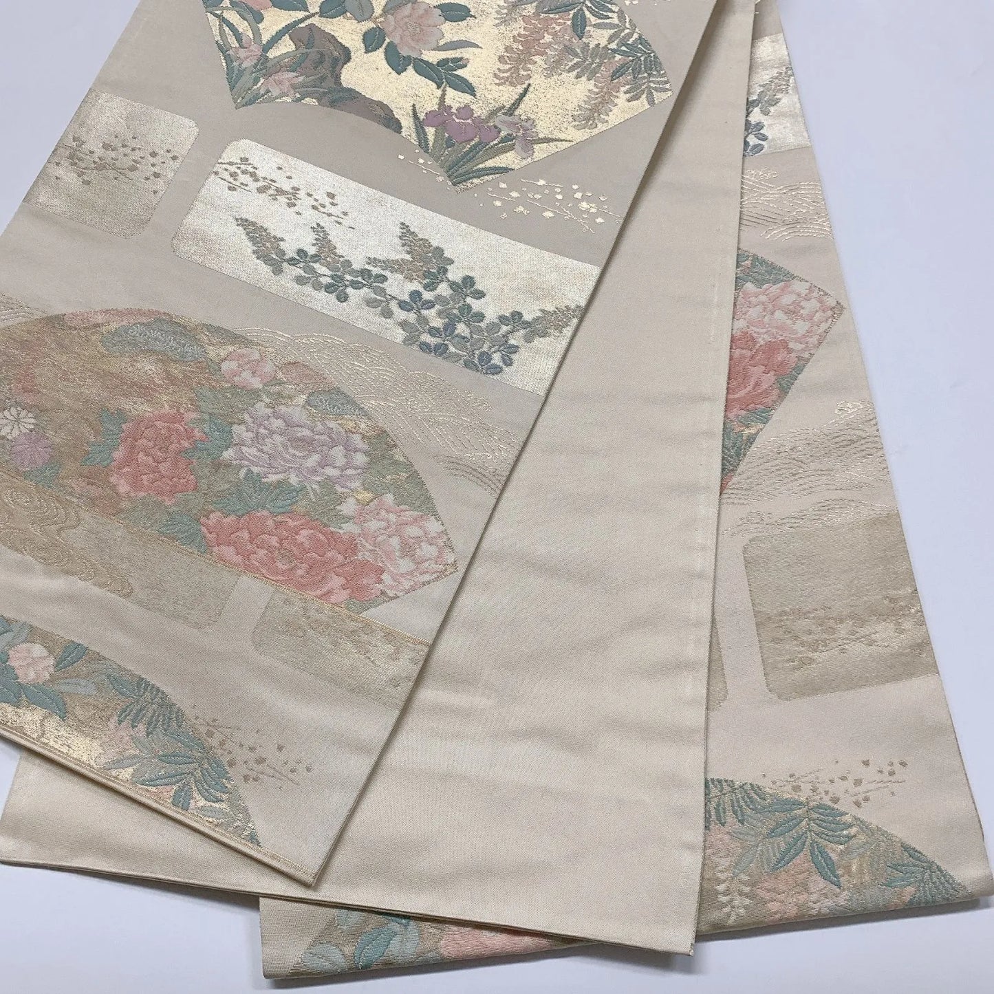 6559# Japanese Vintage Fukuro Obi Belt Kimono Fabric Silk Traditional Gold
