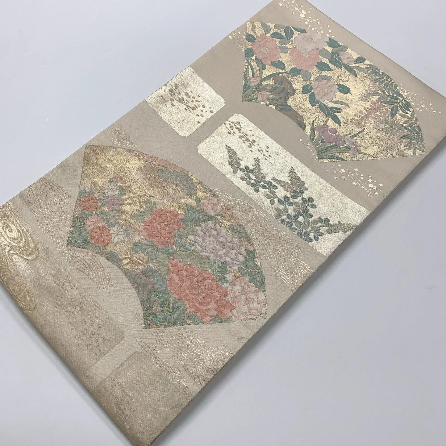 6559# Japanese Vintage Fukuro Obi Belt Kimono Fabric Silk Traditional Gold