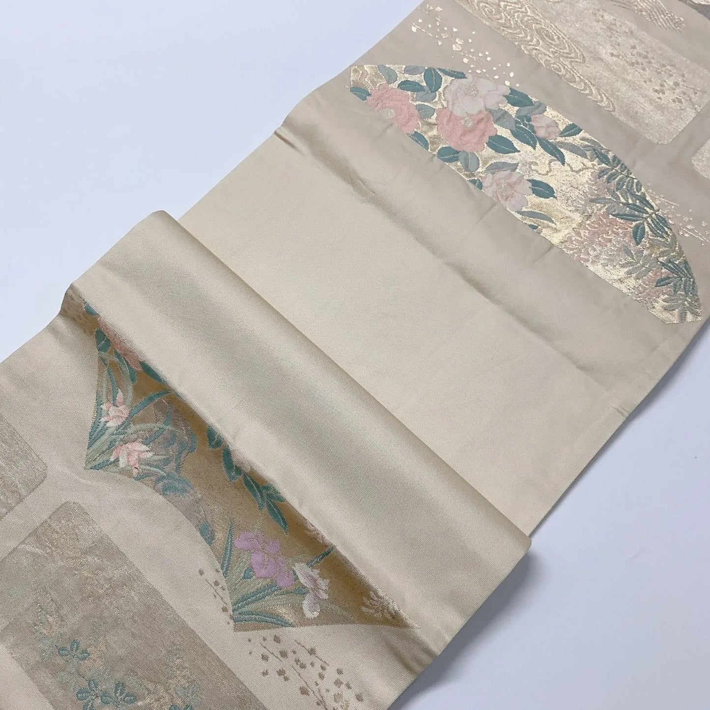 6559# Japanese Vintage Fukuro Obi Belt Kimono Fabric Silk Traditional Gold