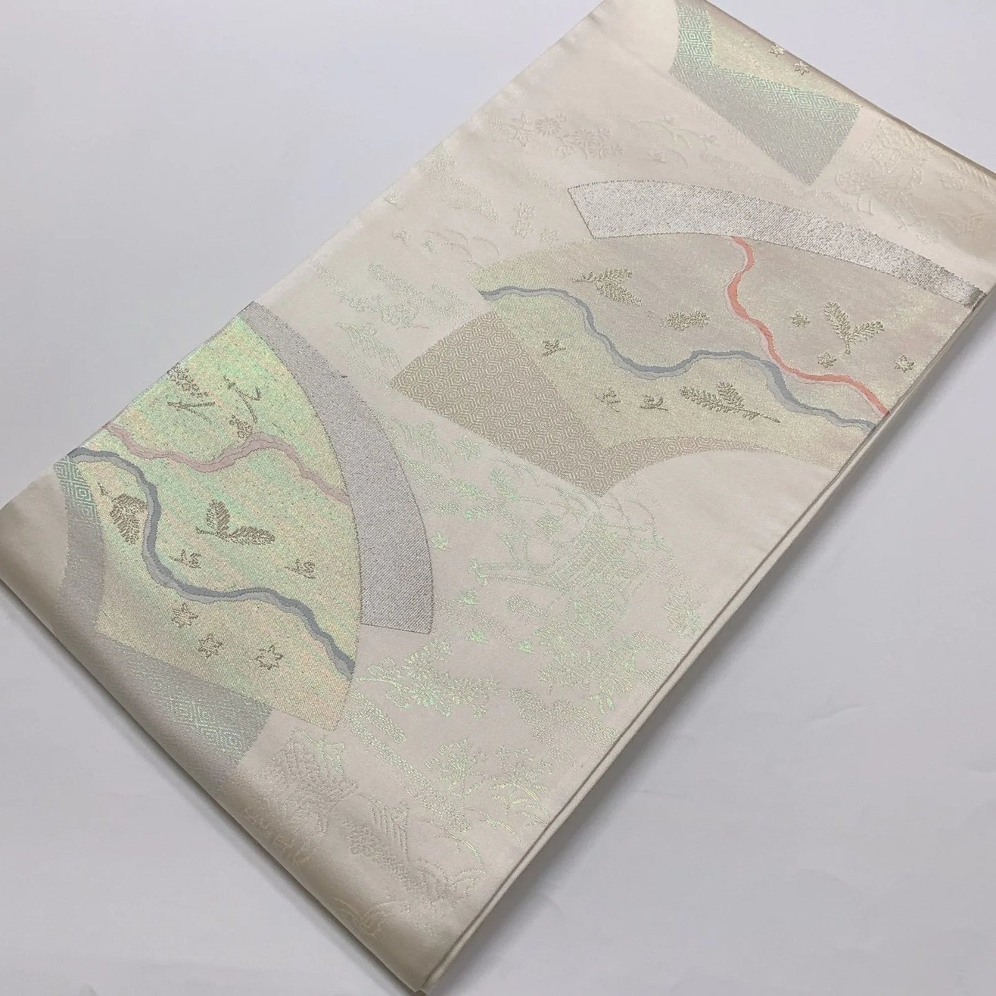 6564# Japanese Vintage Fukuro Obi Belt Kimono Fabric Silk Traditional Silver