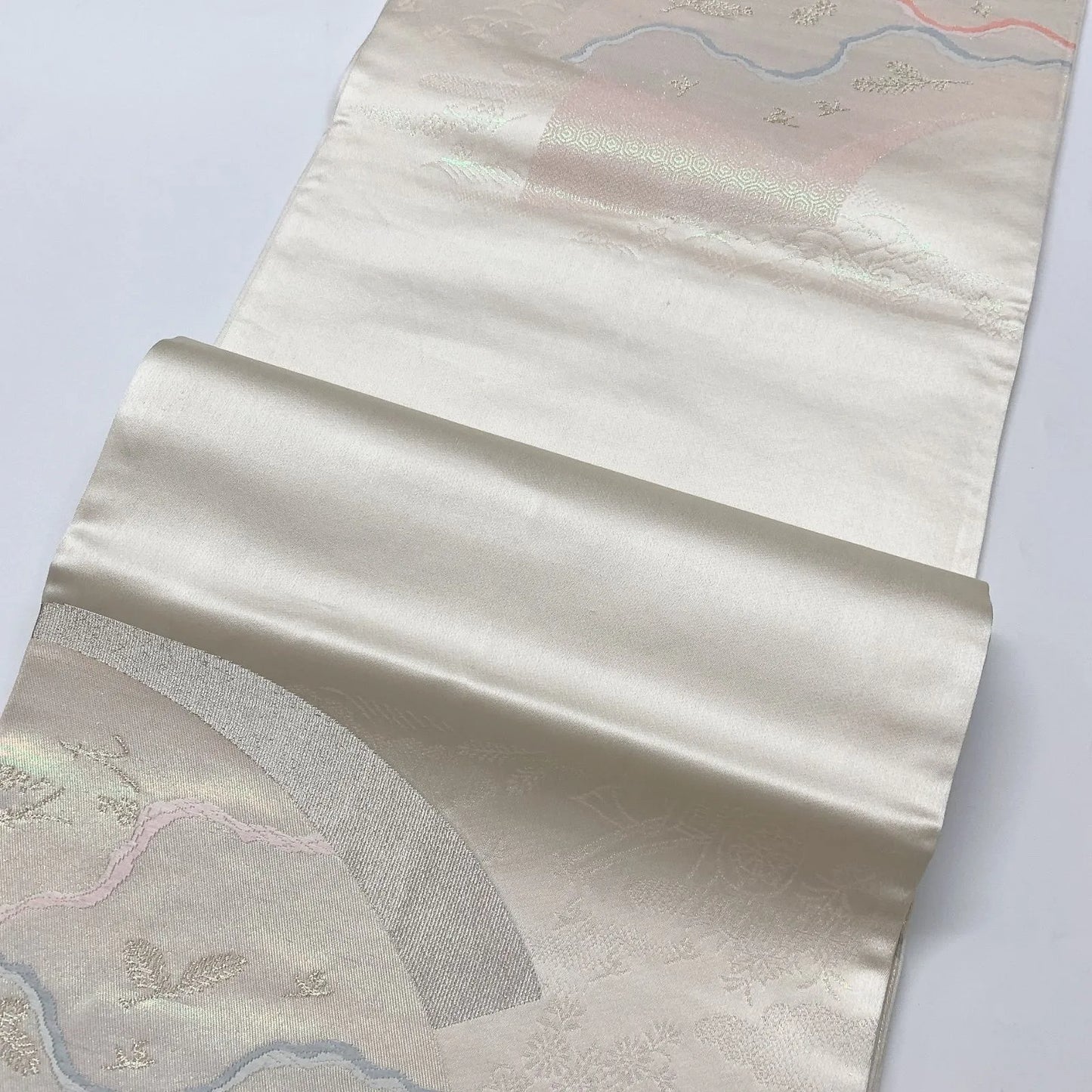 6564# Japanese Vintage Fukuro Obi Belt Kimono Fabric Silk Traditional Silver