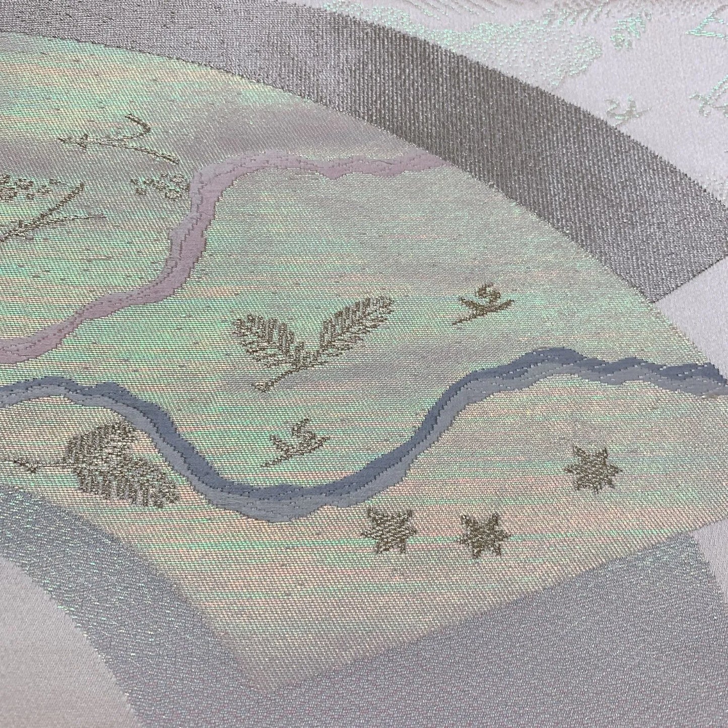 6564# Japanese Vintage Fukuro Obi Belt Kimono Fabric Silk Traditional Silver