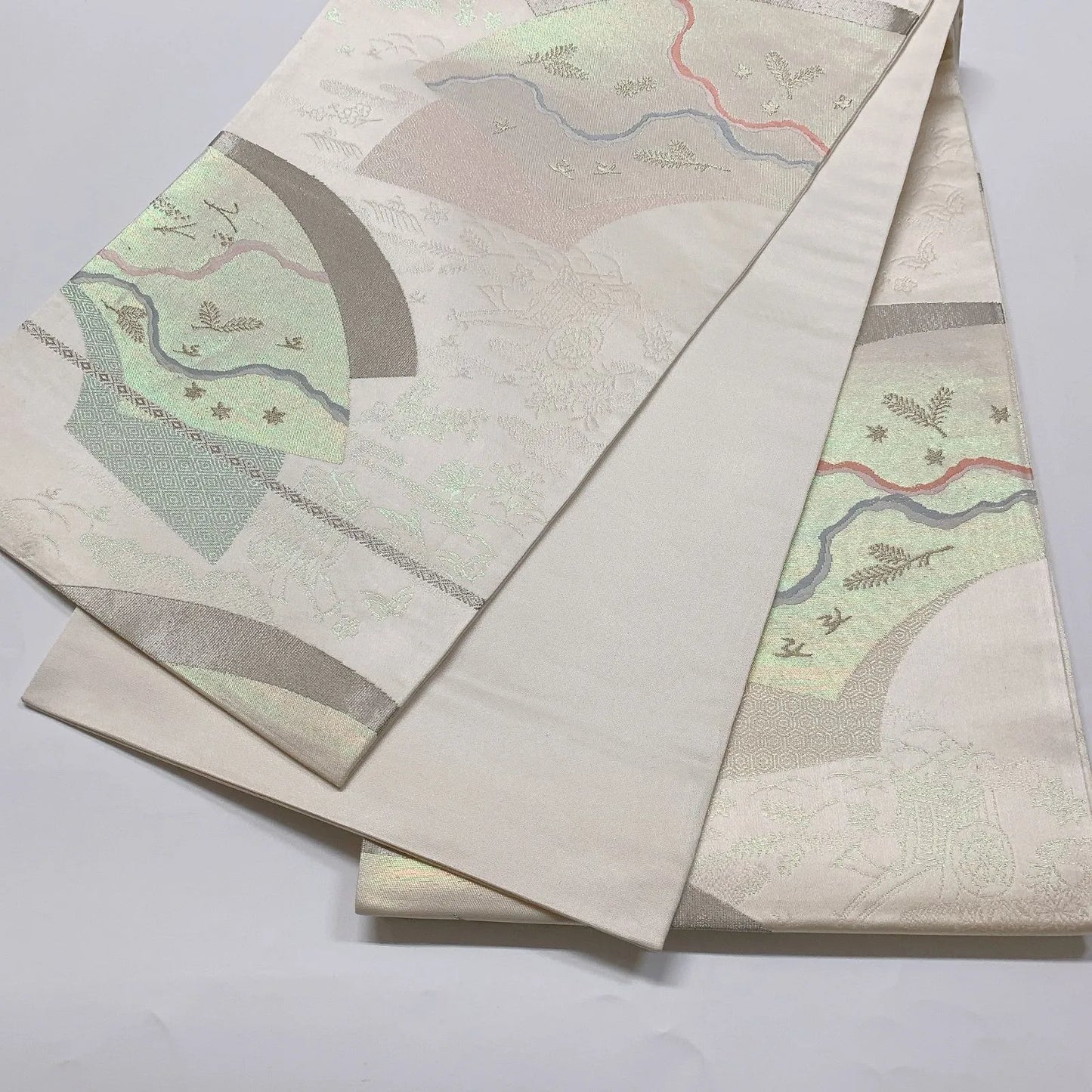 6564# Japanese Vintage Fukuro Obi Belt Kimono Fabric Silk Traditional Silver