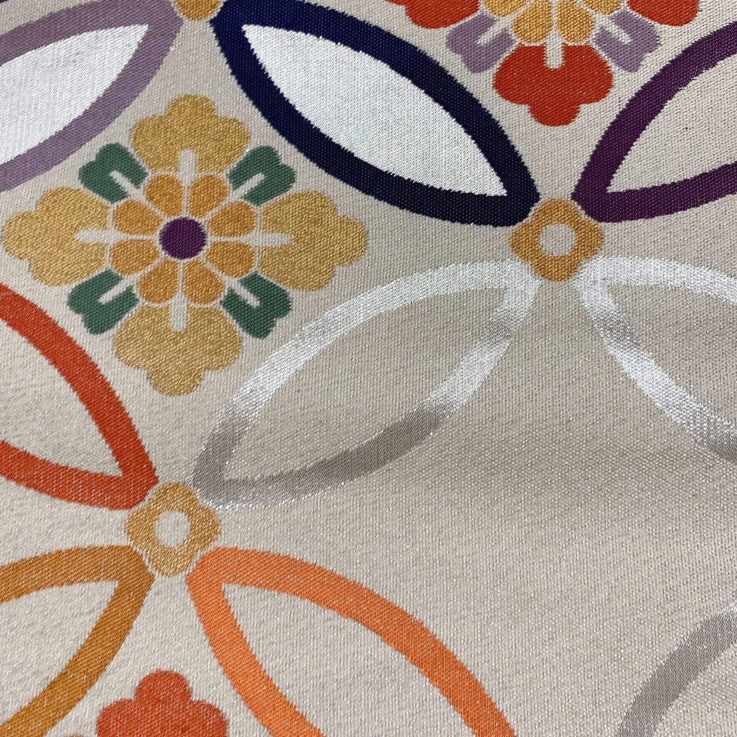 6565# Japanese Vintage Fukuro Obi Belt Kimono Fabric Silk Traditional Silver　