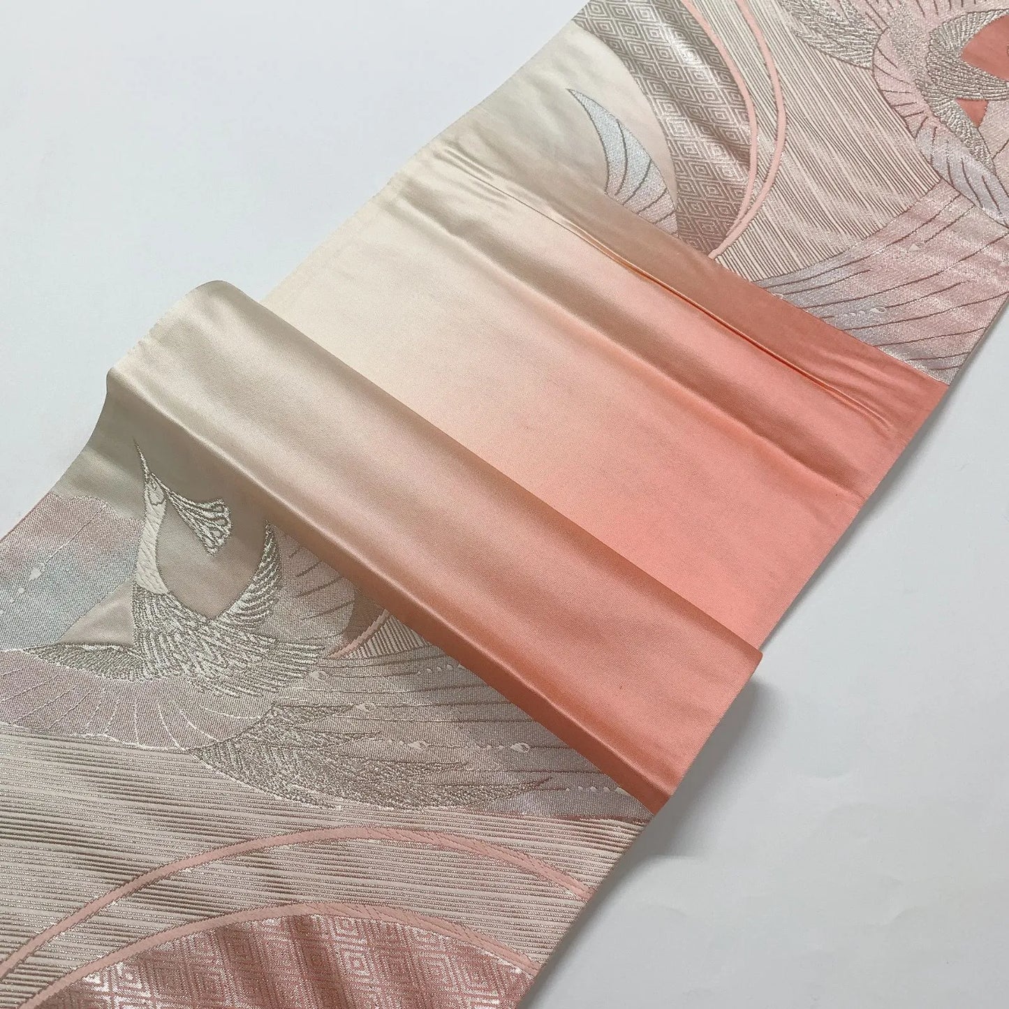 6568# Japanese Vintage Fukuro Obi Belt Kimono Fabric Silk Traditional Silver