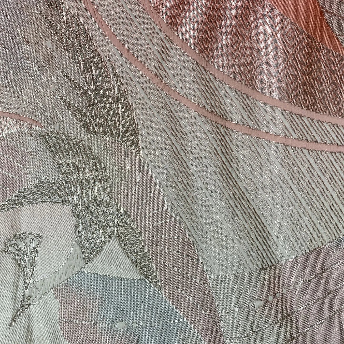 6568# Japanese Vintage Fukuro Obi Belt Kimono Fabric Silk Traditional Silver