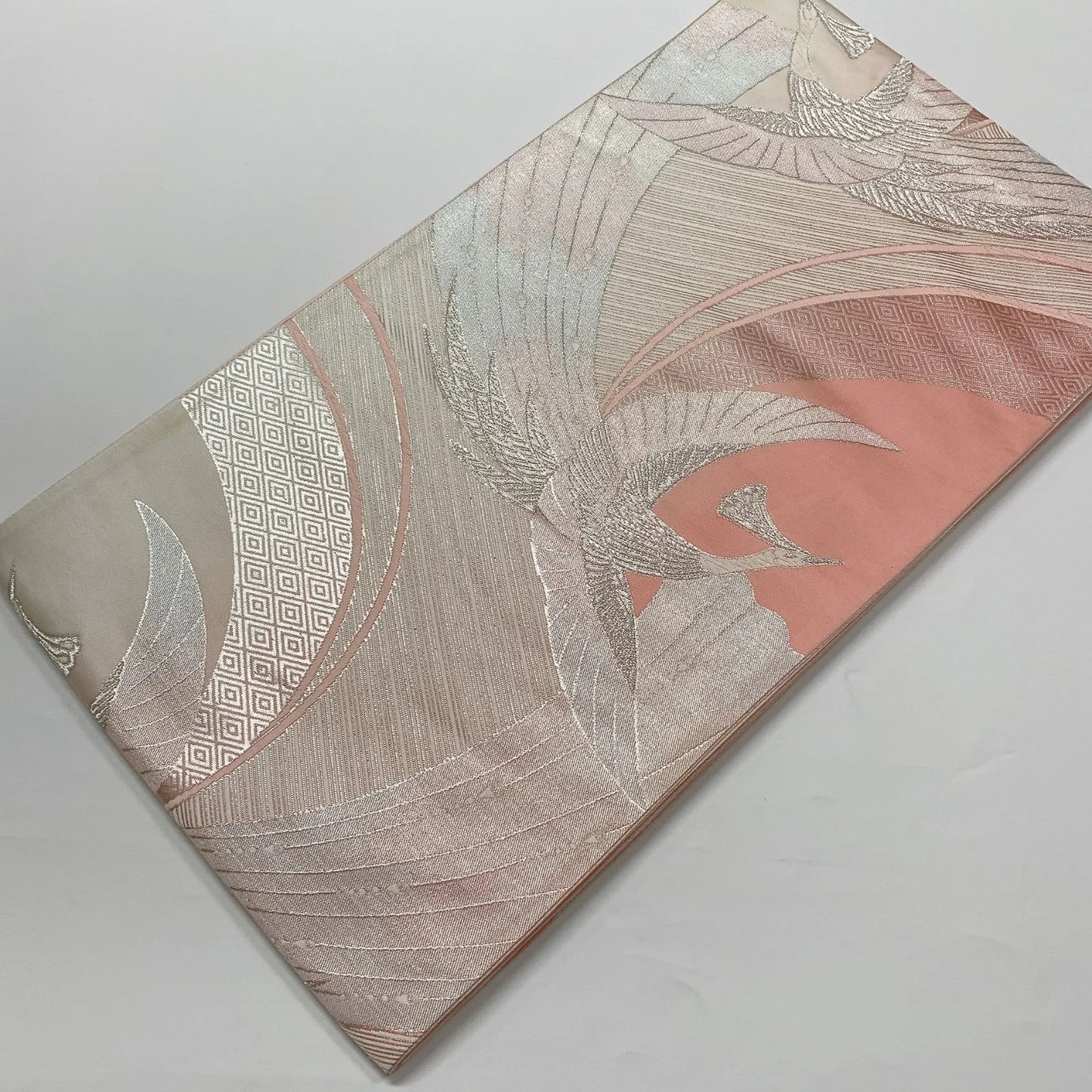 6568# Japanese Vintage Fukuro Obi Belt Kimono Fabric Silk Traditional Silver