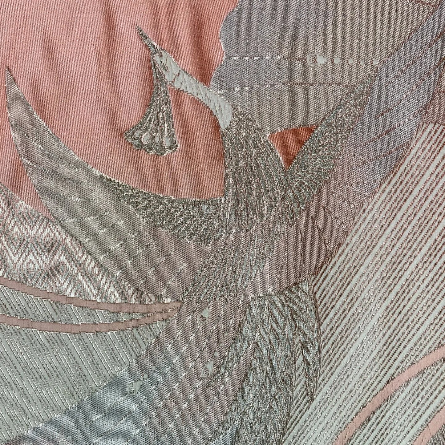 6568# Japanese Vintage Fukuro Obi Belt Kimono Fabric Silk Traditional Silver