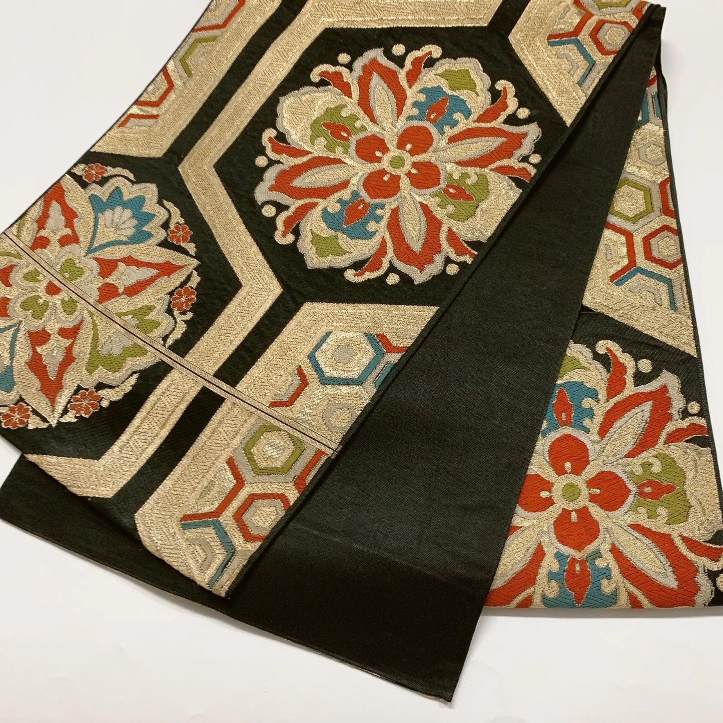 6569# Japanese Vintage Fukuro Obi Belt Kimono Fabric Silk Traditional Black