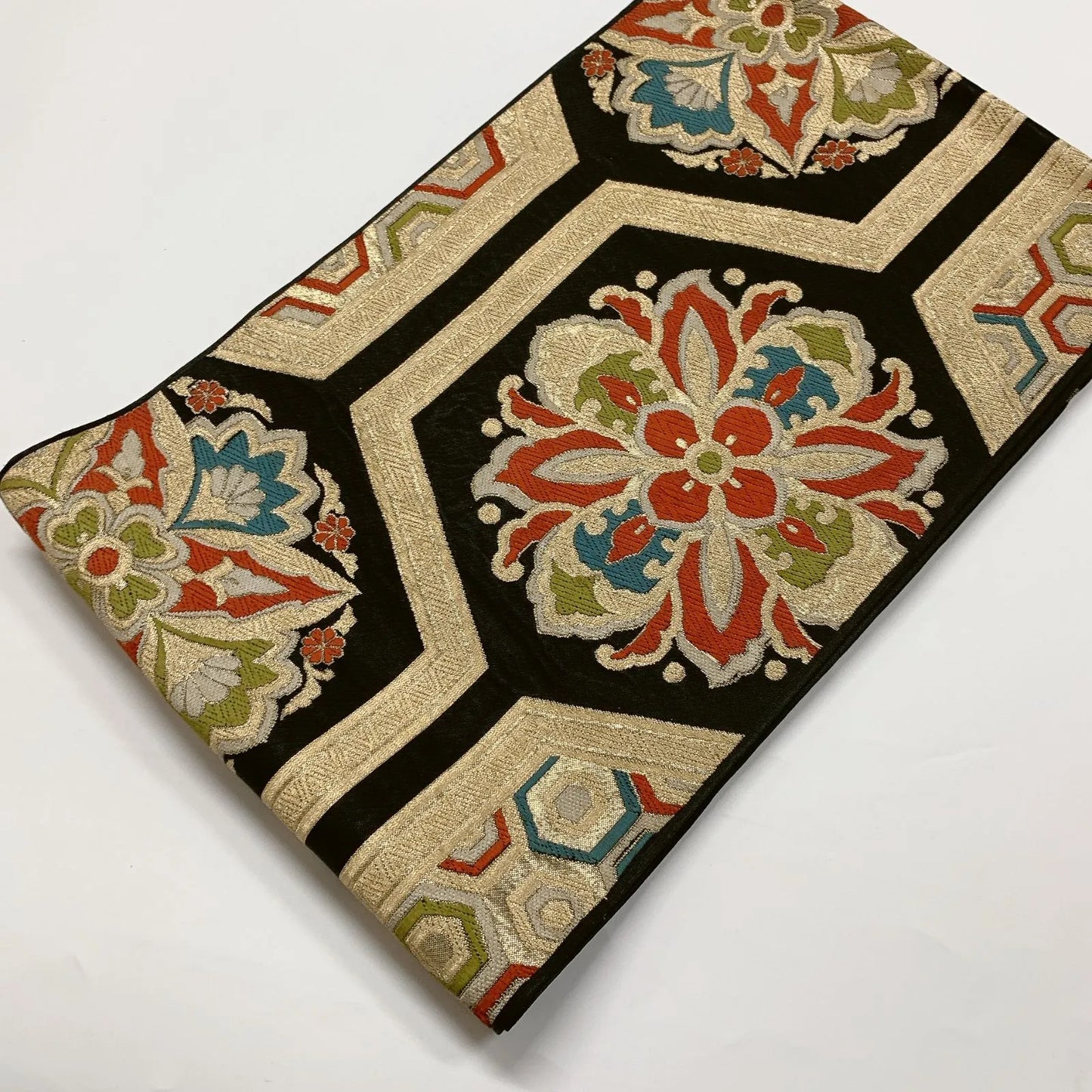 6569# Japanese Vintage Fukuro Obi Belt Kimono Fabric Silk Traditional Black