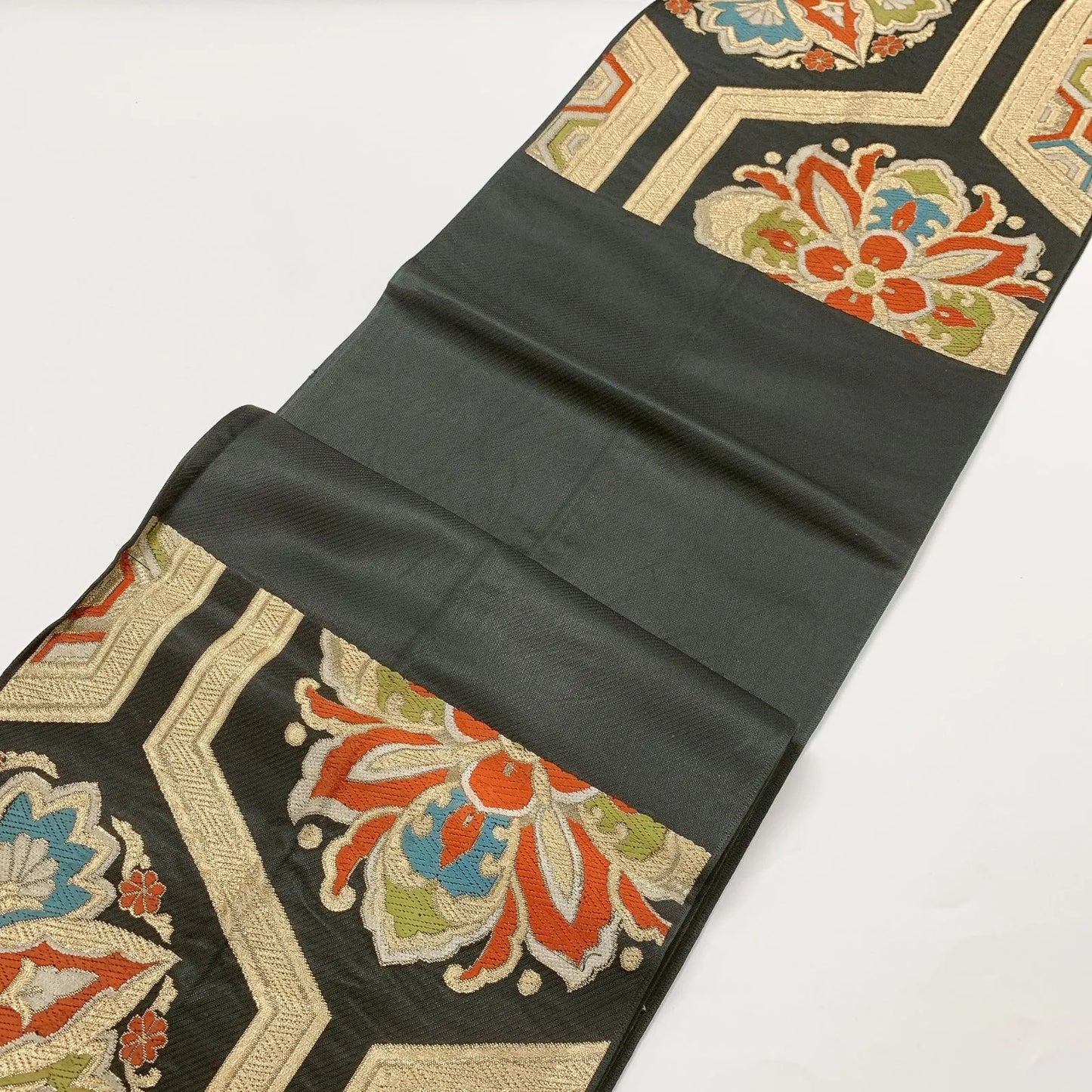 6569# Japanese Vintage Fukuro Obi Belt Kimono Fabric Silk Traditional Black