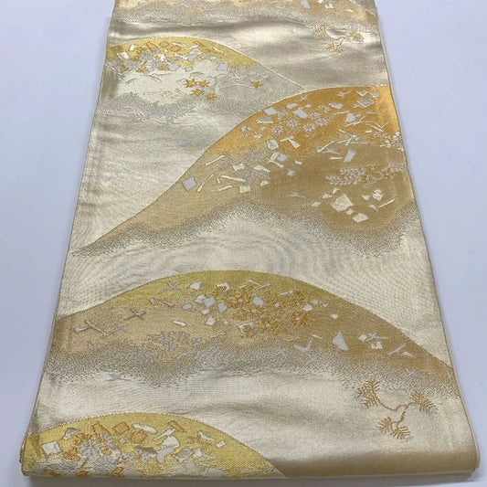 6548# Japanese Vintage Fukuro Obi Belt Kimono Fabric Silk Traditional Gold