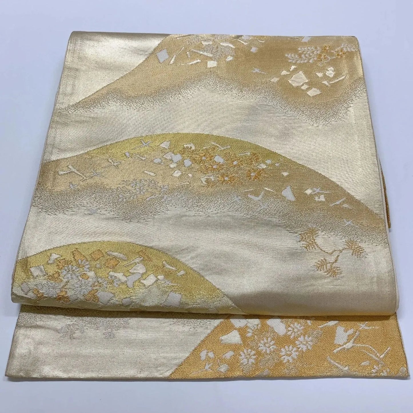 6548# Japanese Vintage Fukuro Obi Belt Kimono Fabric Silk Traditional Gold