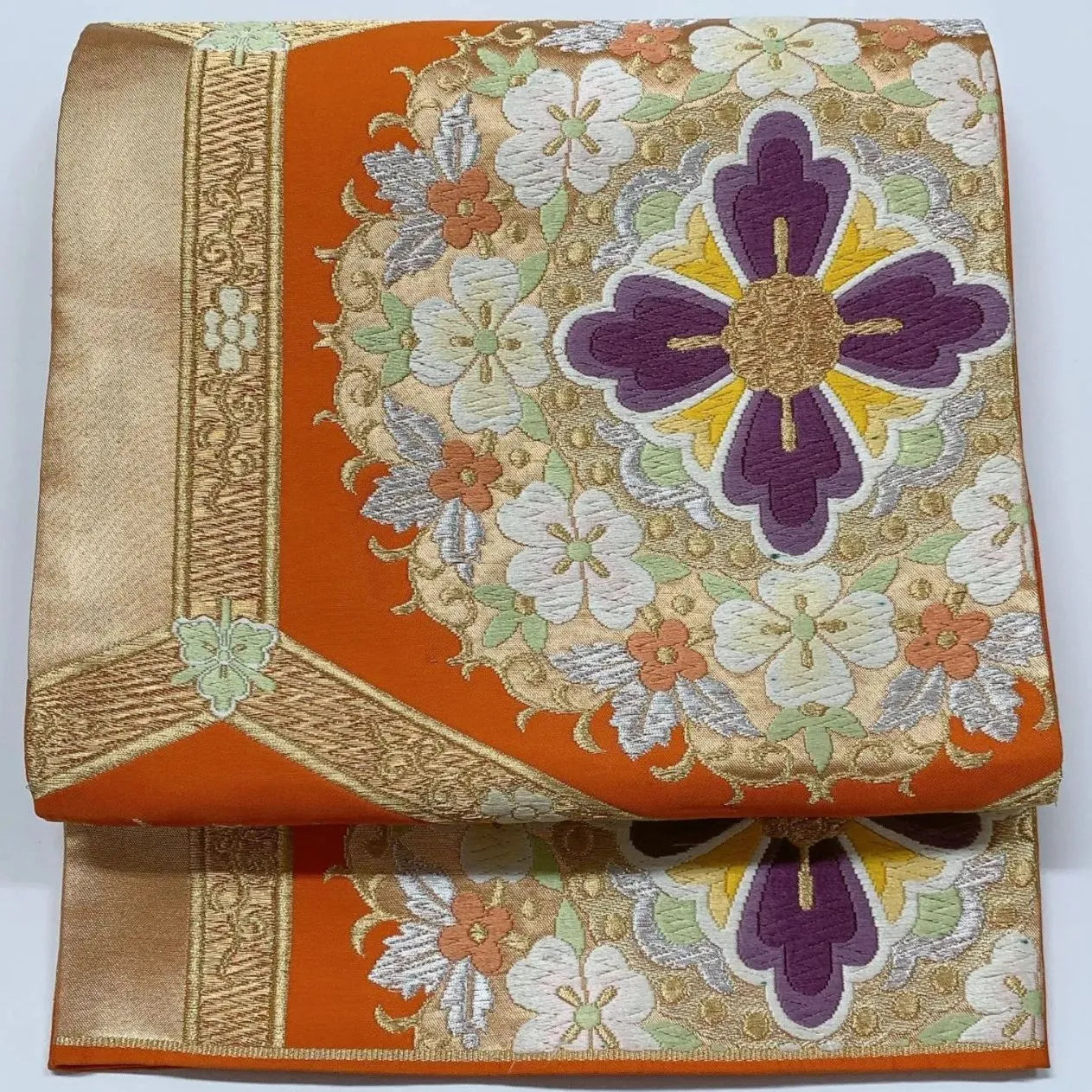 6552# Japanese Vintage Fukuro Obi Belt Kimono Fabric Silk Traditional Embroidery