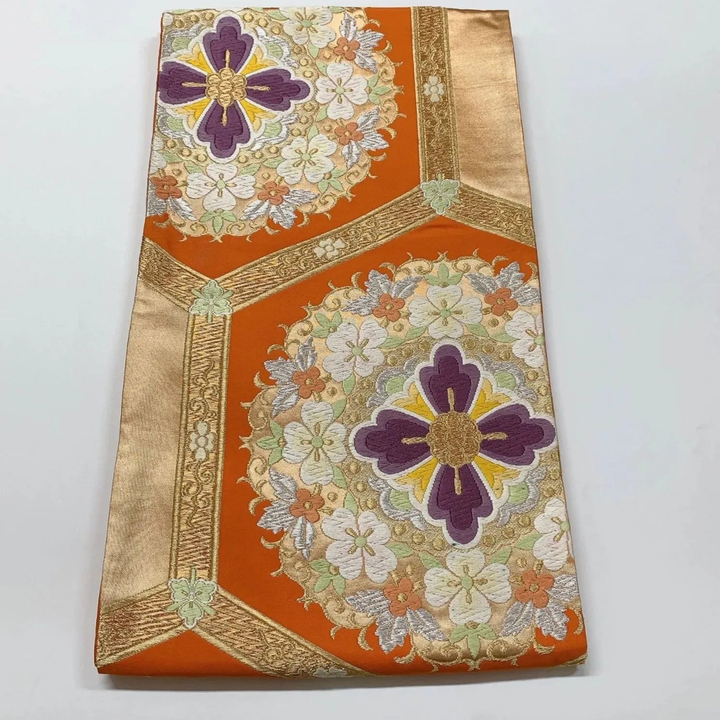 6552# Japanese Vintage Fukuro Obi Belt Kimono Fabric Silk Traditional Embroidery