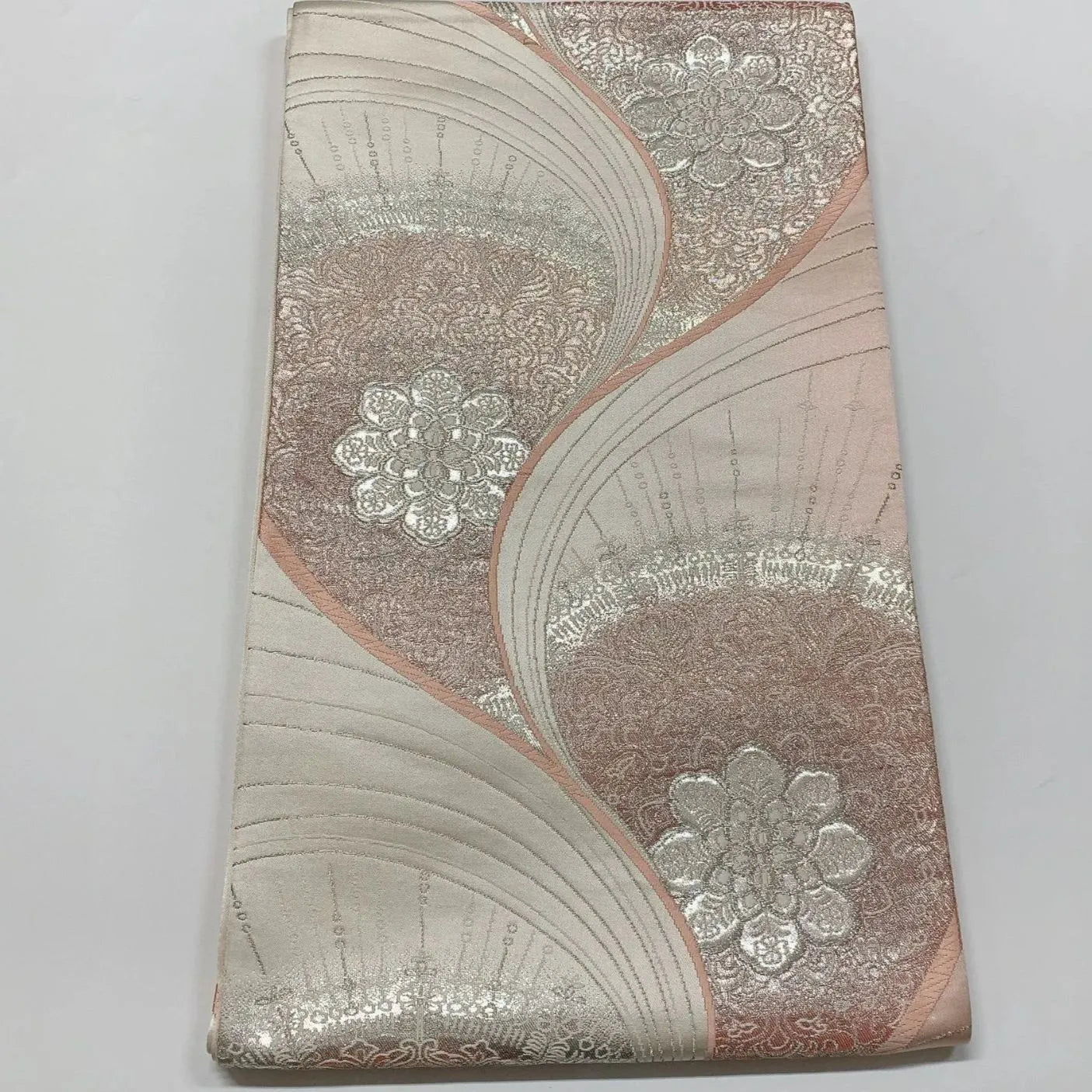 6555# Japanese Vintage Fukuro Obi Belt Kimono Fabric Silk Traditional Silver 　