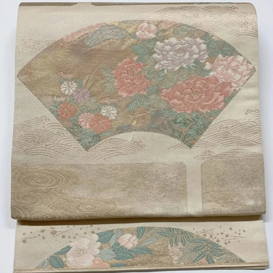 6559# Japanese Vintage Fukuro Obi Belt Kimono Fabric Silk Traditional Gold