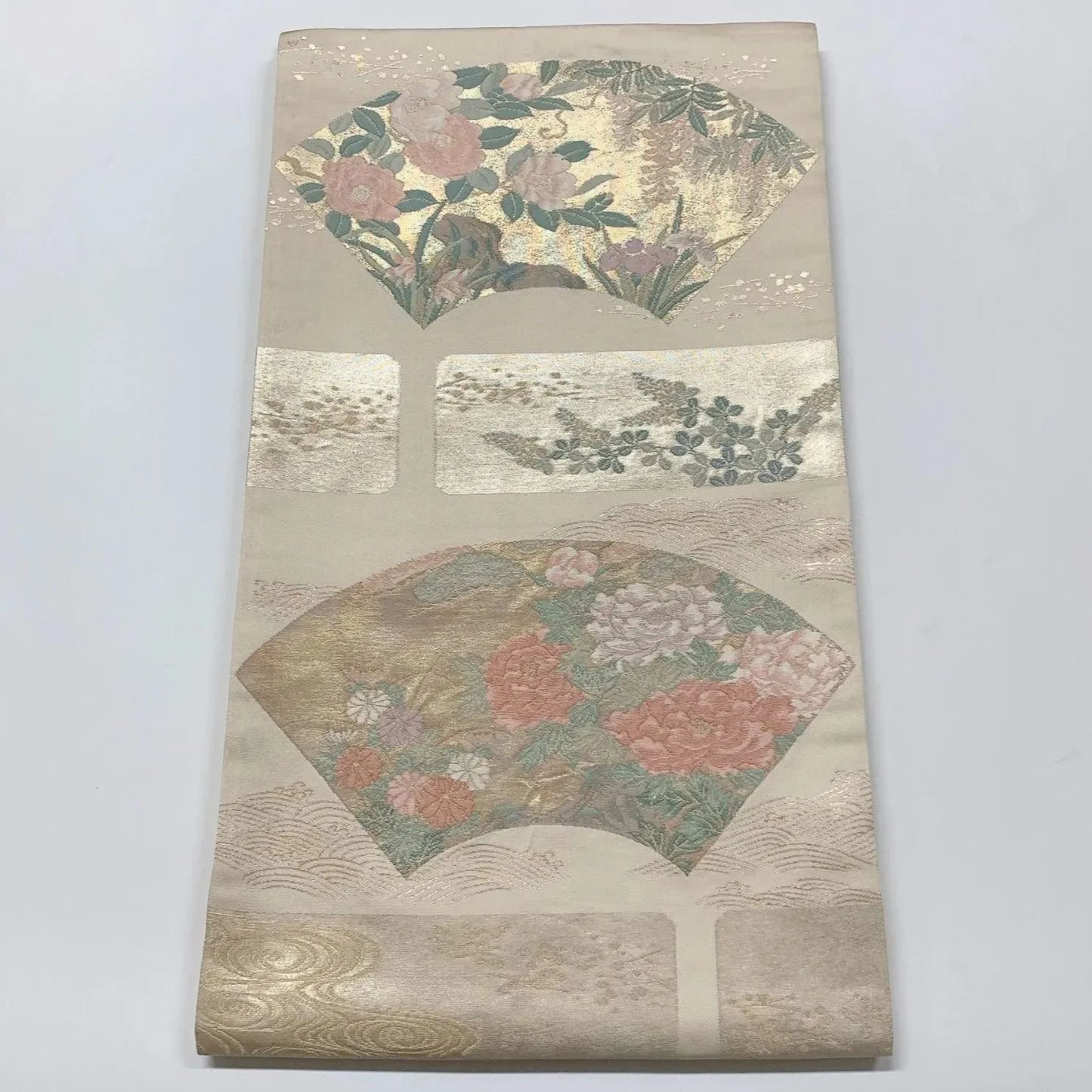 6559# Japanese Vintage Fukuro Obi Belt Kimono Fabric Silk Traditional Gold