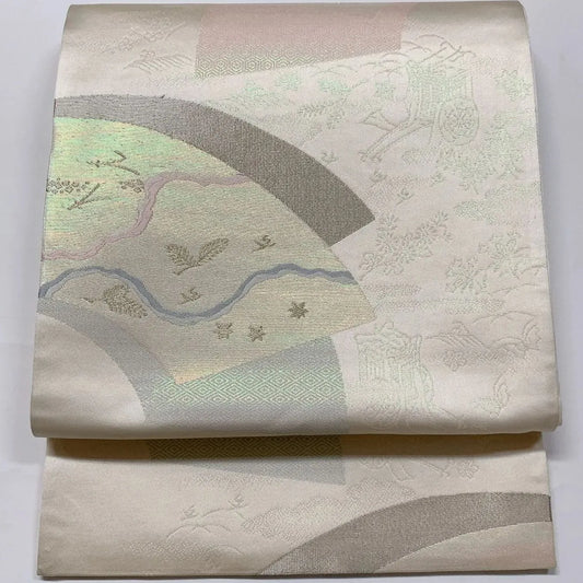 6564# Japanese Vintage Fukuro Obi Belt Kimono Fabric Silk Traditional Silver