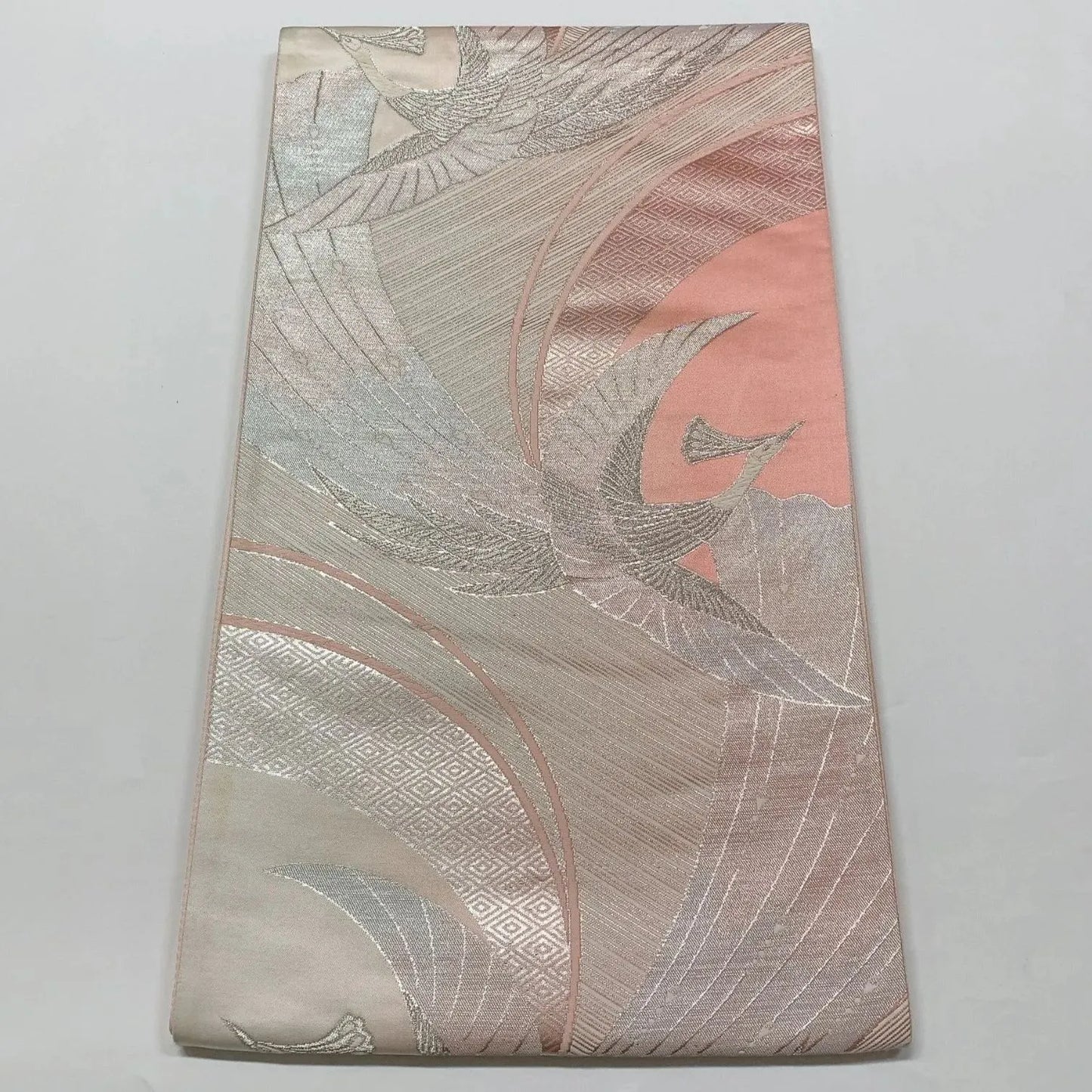 6568# Japanese Vintage Fukuro Obi Belt Kimono Fabric Silk Traditional Silver