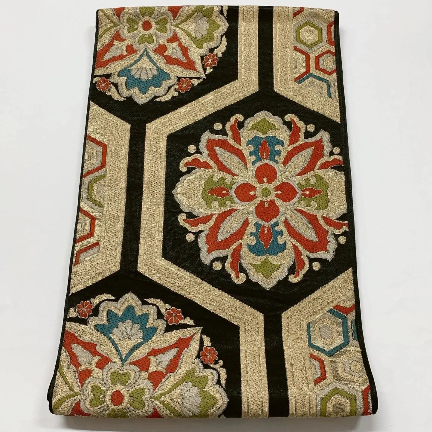 6569# Japanese Vintage Fukuro Obi Belt Kimono Fabric Silk Traditional Black