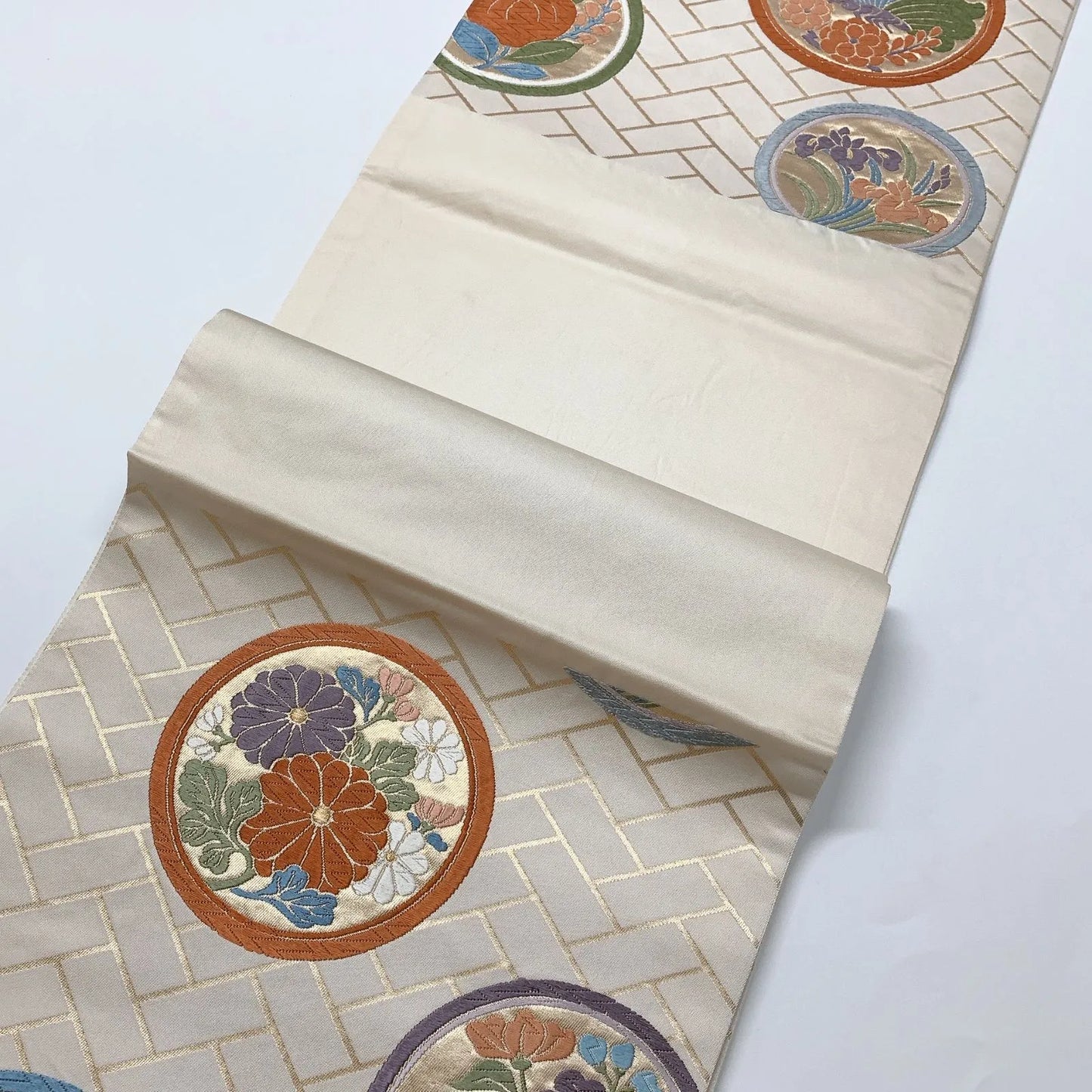 6571# Japanese Vintage Fukuro Obi Belt Kimono Fabric Silk Traditional Embroidery