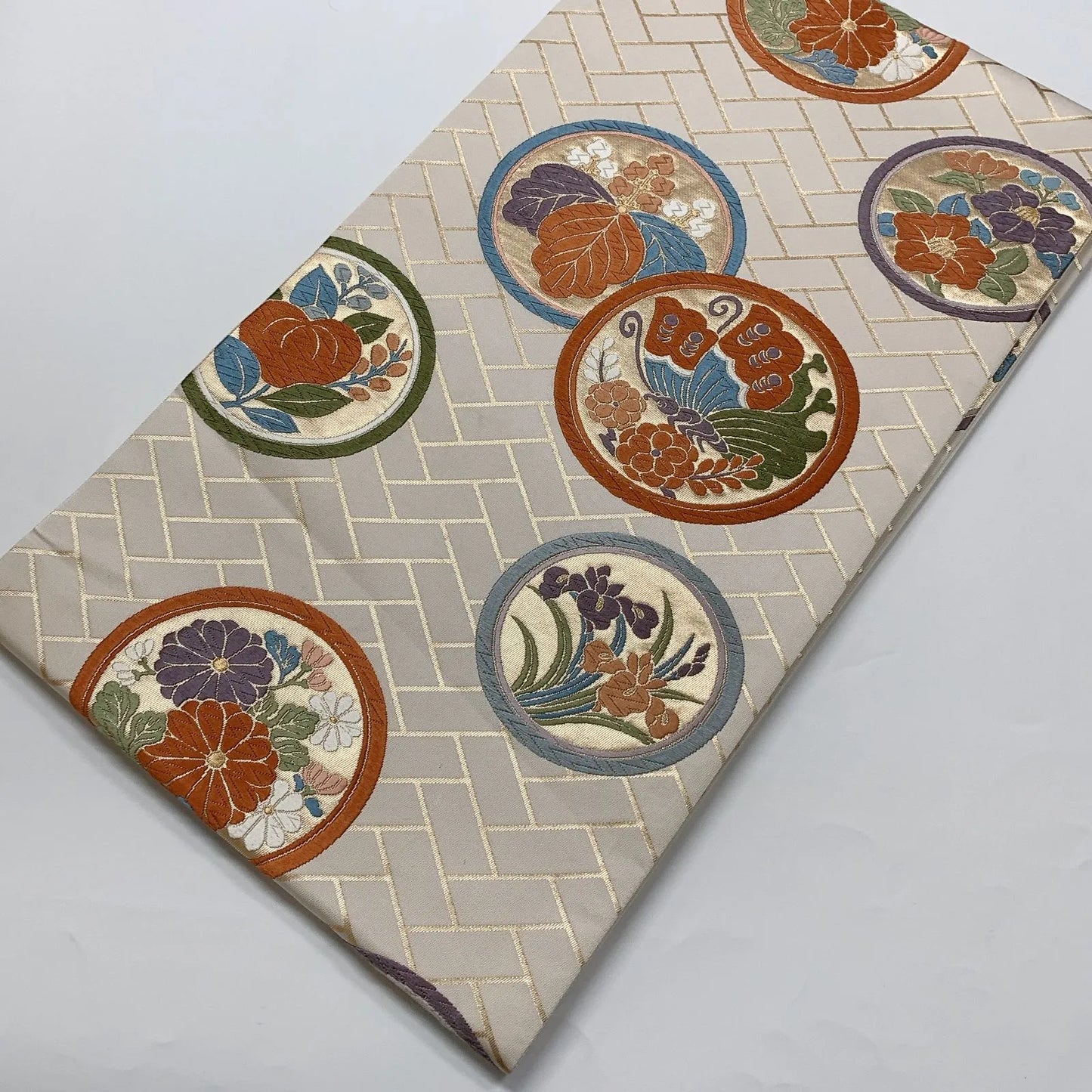 6571# Japanese Vintage Fukuro Obi Belt Kimono Fabric Silk Traditional Embroidery