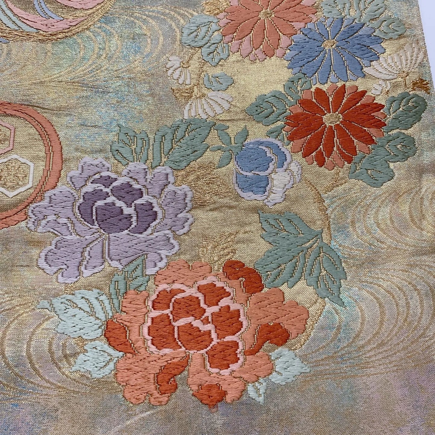 6572# Japanese Vintage Fukuro Obi Belt Kimono Fabric Silk Traditional Embroidery