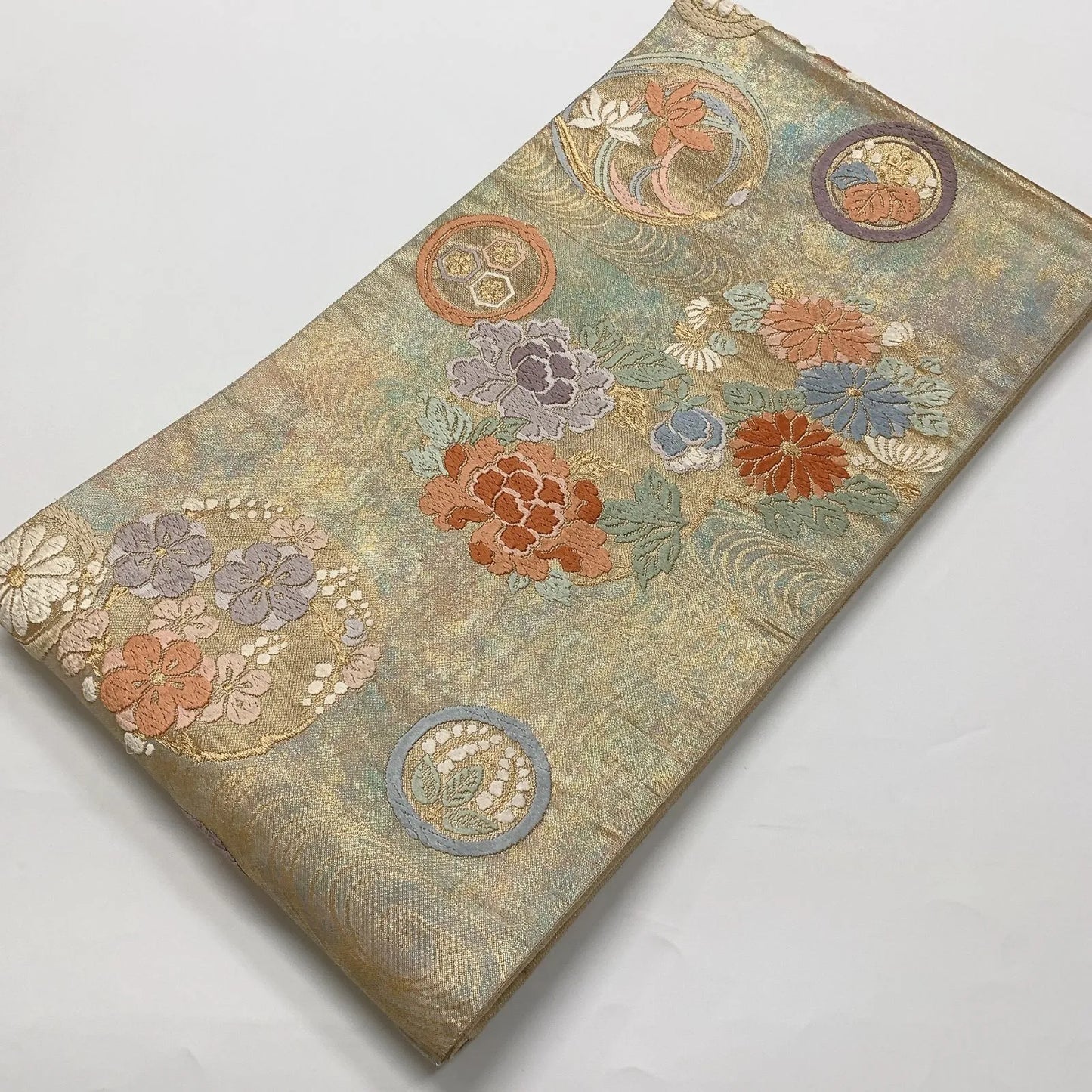 6572# Japanese Vintage Fukuro Obi Belt Kimono Fabric Silk Traditional Embroidery