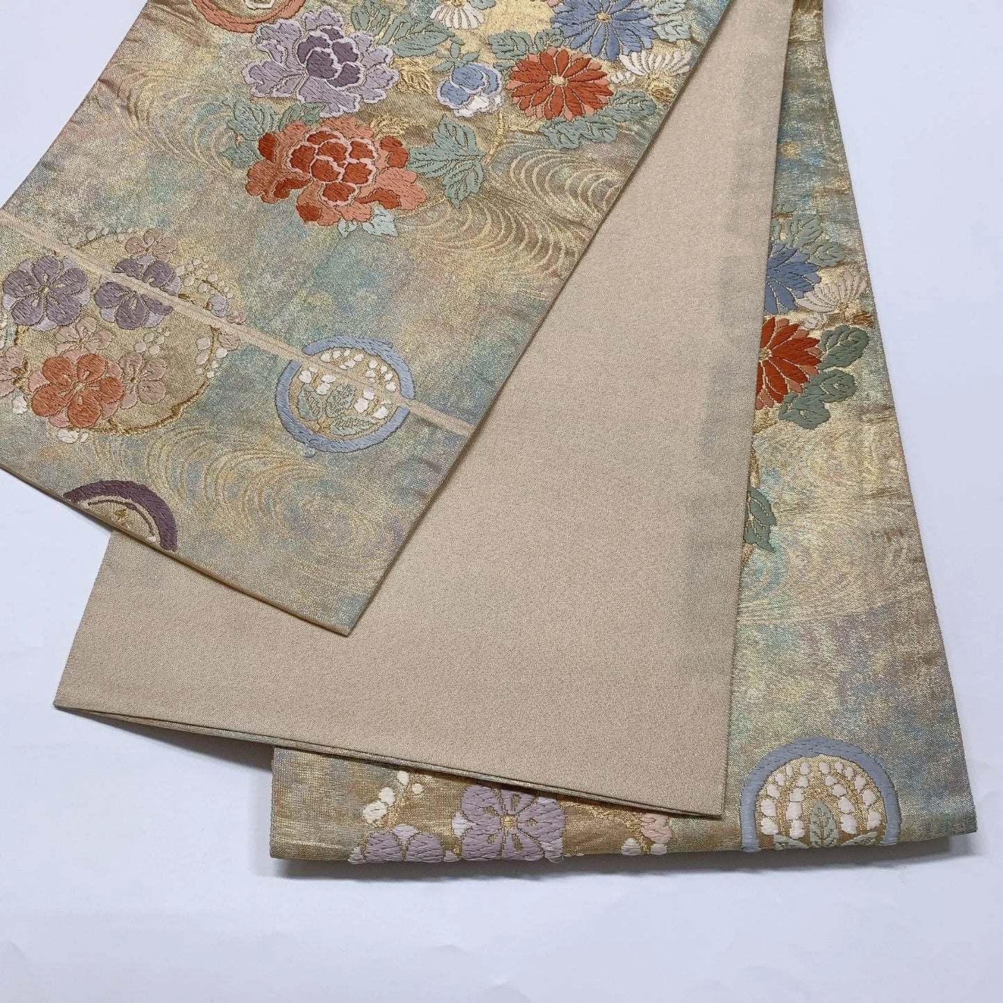 6572# Japanese Vintage Fukuro Obi Belt Kimono Fabric Silk Traditional Embroidery