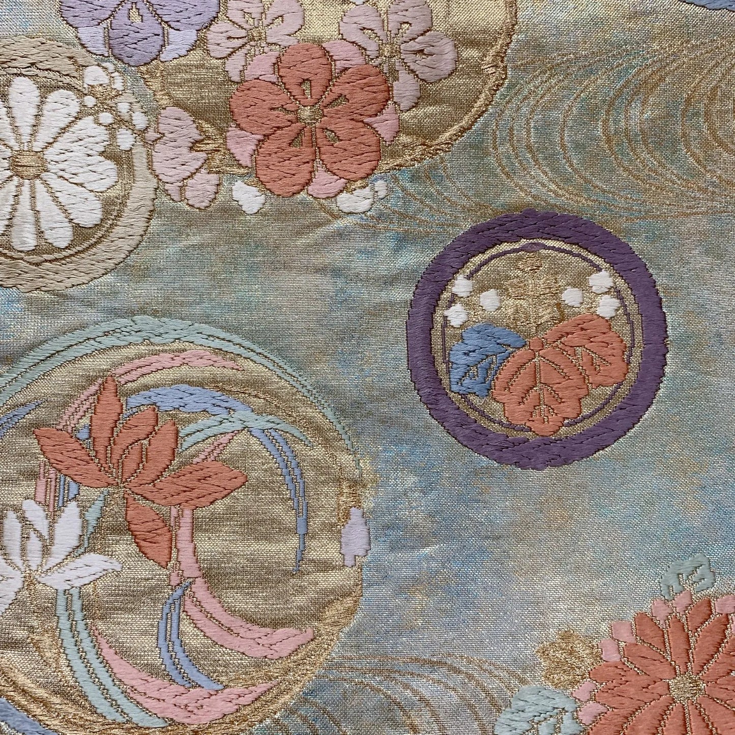 6572# Japanese Vintage Fukuro Obi Belt Kimono Fabric Silk Traditional Embroidery