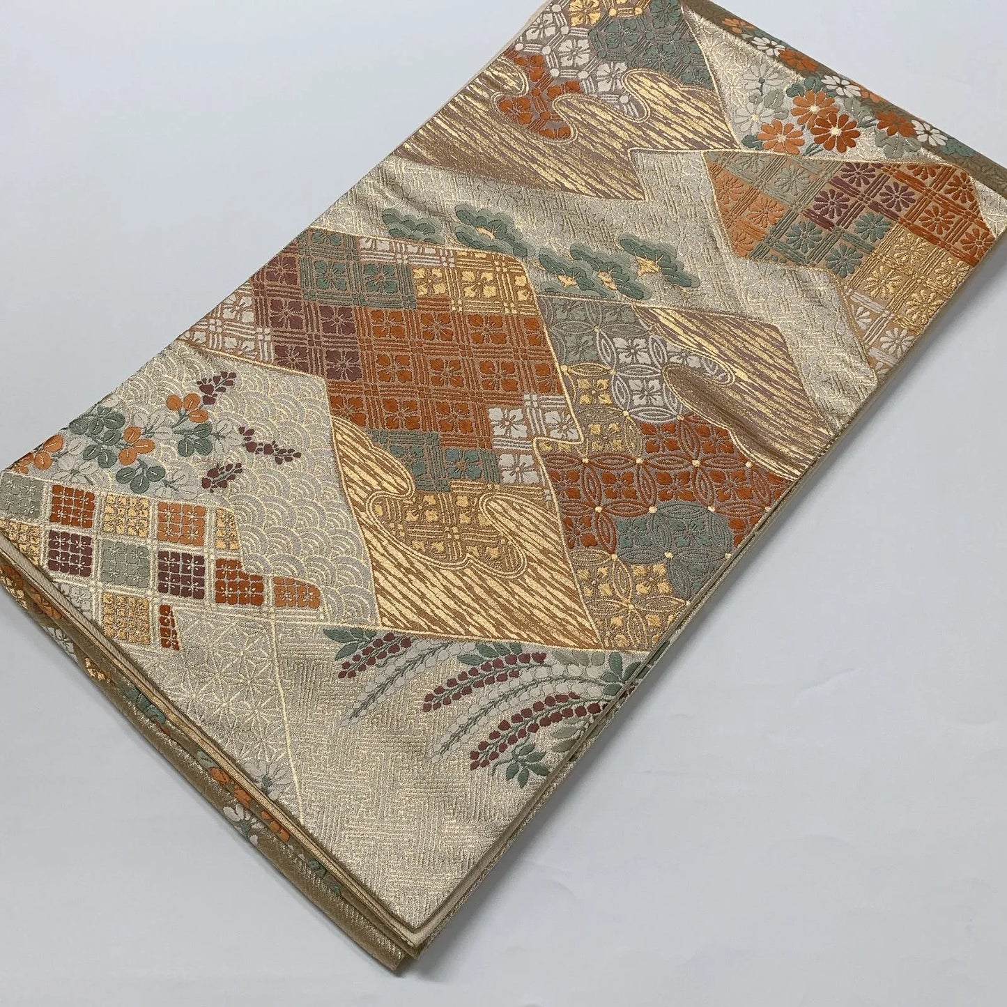 6573# Japanese Vintage Fukuro Obi Belt Kimono Fabric Silk Traditional Gold