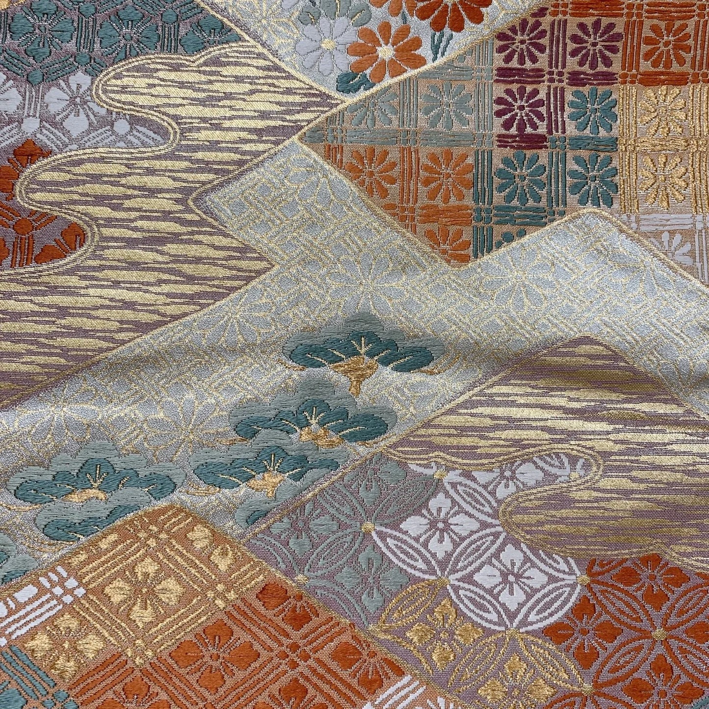 6573# Japanese Vintage Fukuro Obi Belt Kimono Fabric Silk Traditional Gold