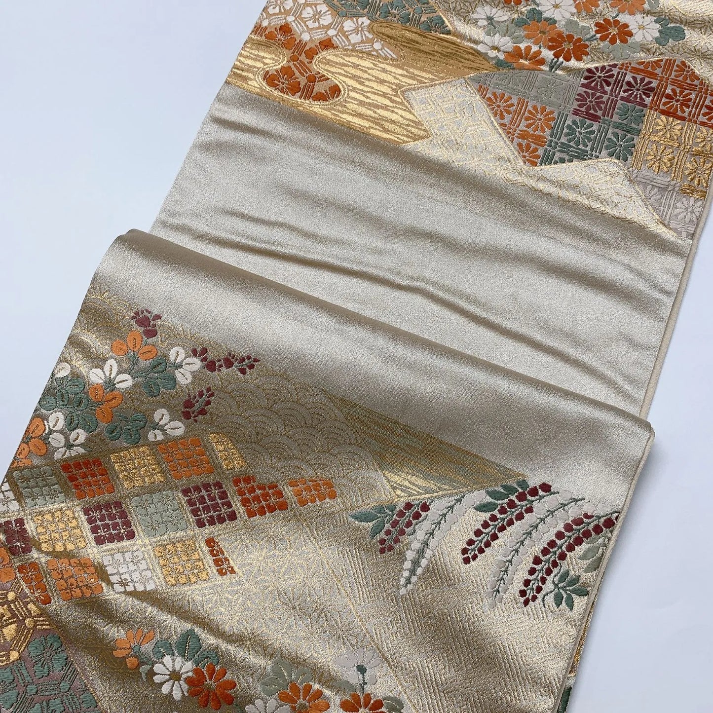 6573# Japanese Vintage Fukuro Obi Belt Kimono Fabric Silk Traditional Gold