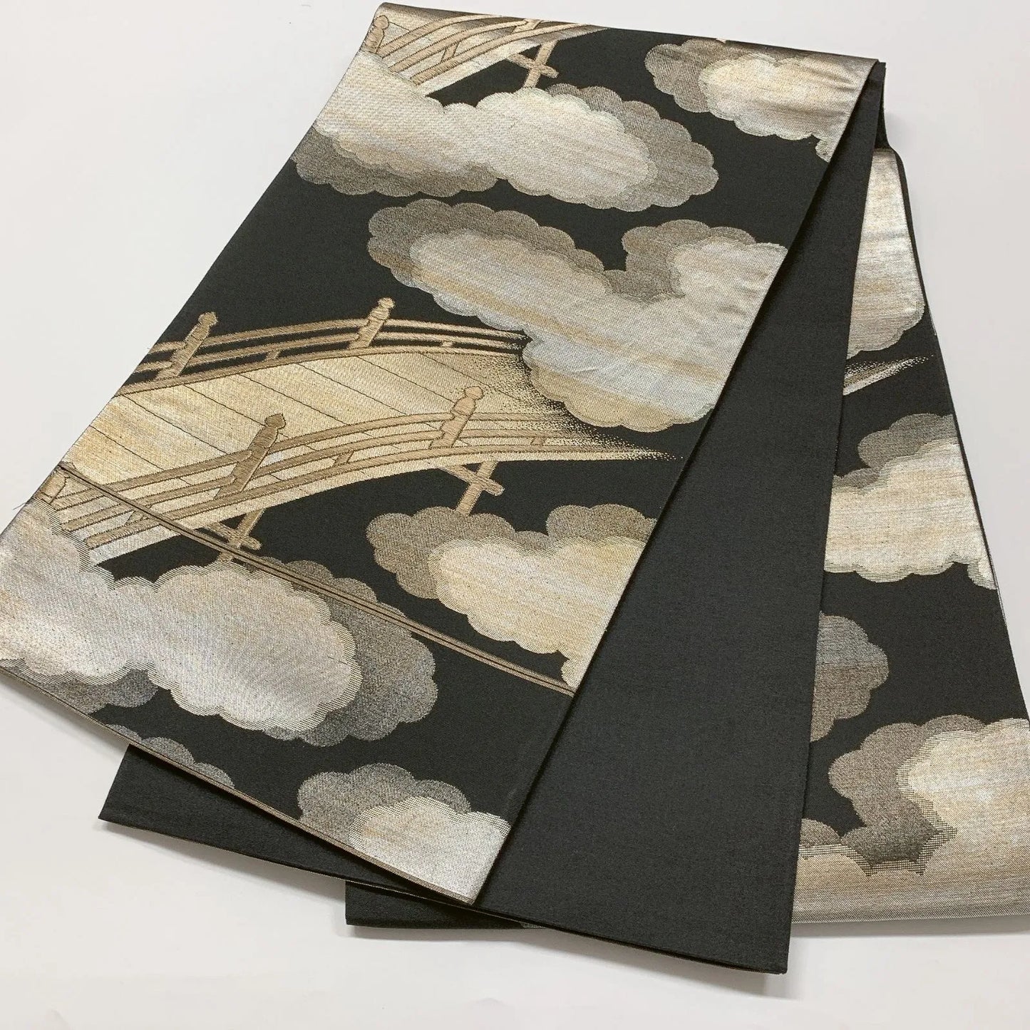 6578# Japanese Vintage Fukuro Obi Belt Kimono Fabric Silk Traditional Black