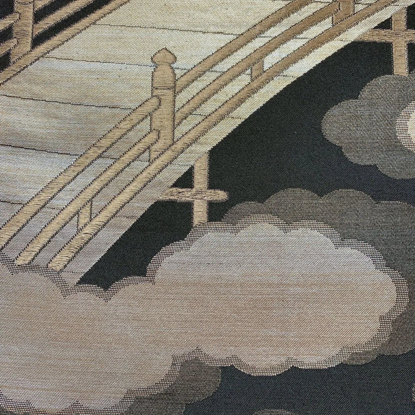 6578# Japanese Vintage Fukuro Obi Belt Kimono Fabric Silk Traditional Black