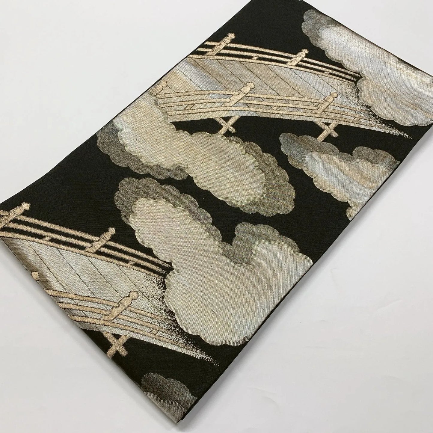 6578# Japanese Vintage Fukuro Obi Belt Kimono Fabric Silk Traditional Black