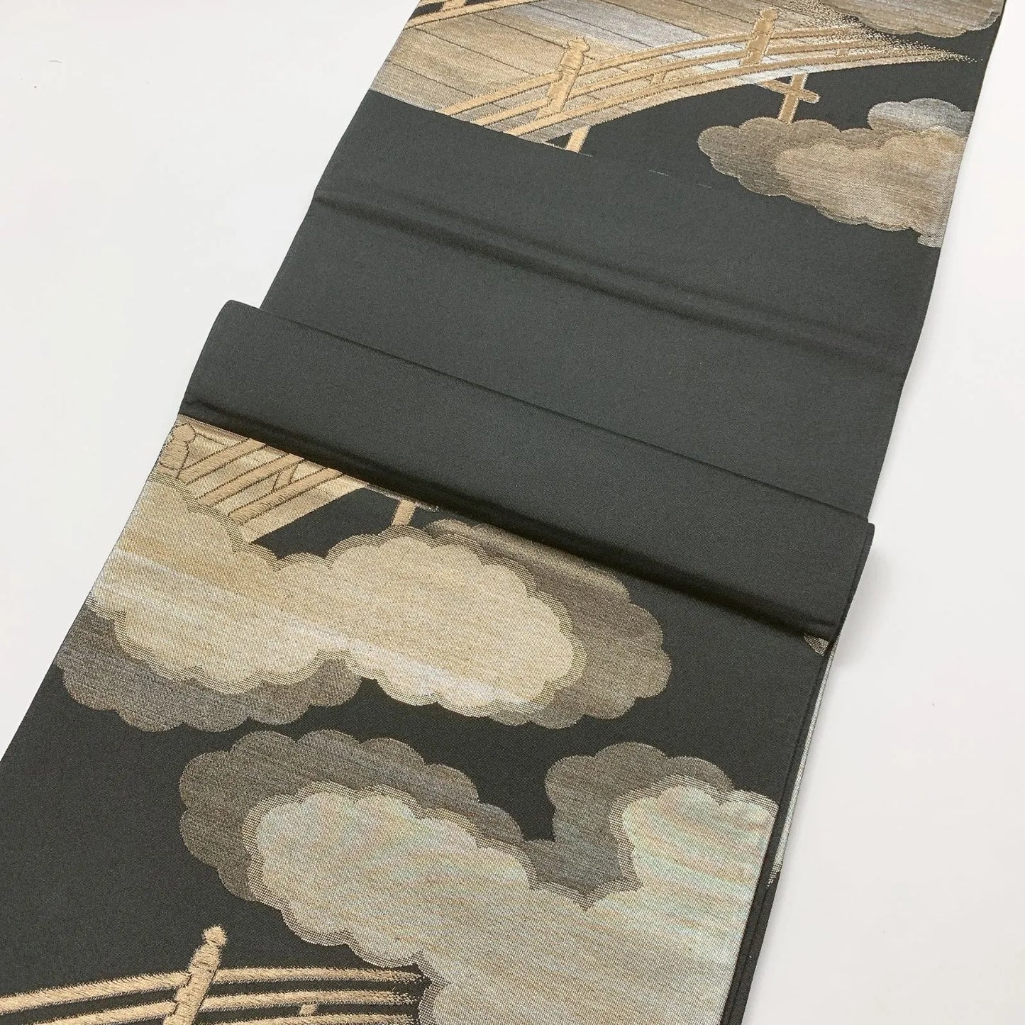 6578# Japanese Vintage Fukuro Obi Belt Kimono Fabric Silk Traditional Black