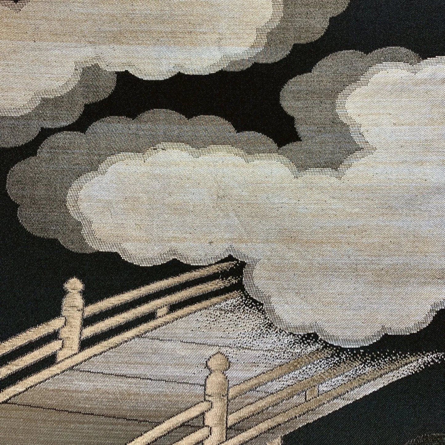 6578# Japanese Vintage Fukuro Obi Belt Kimono Fabric Silk Traditional Black